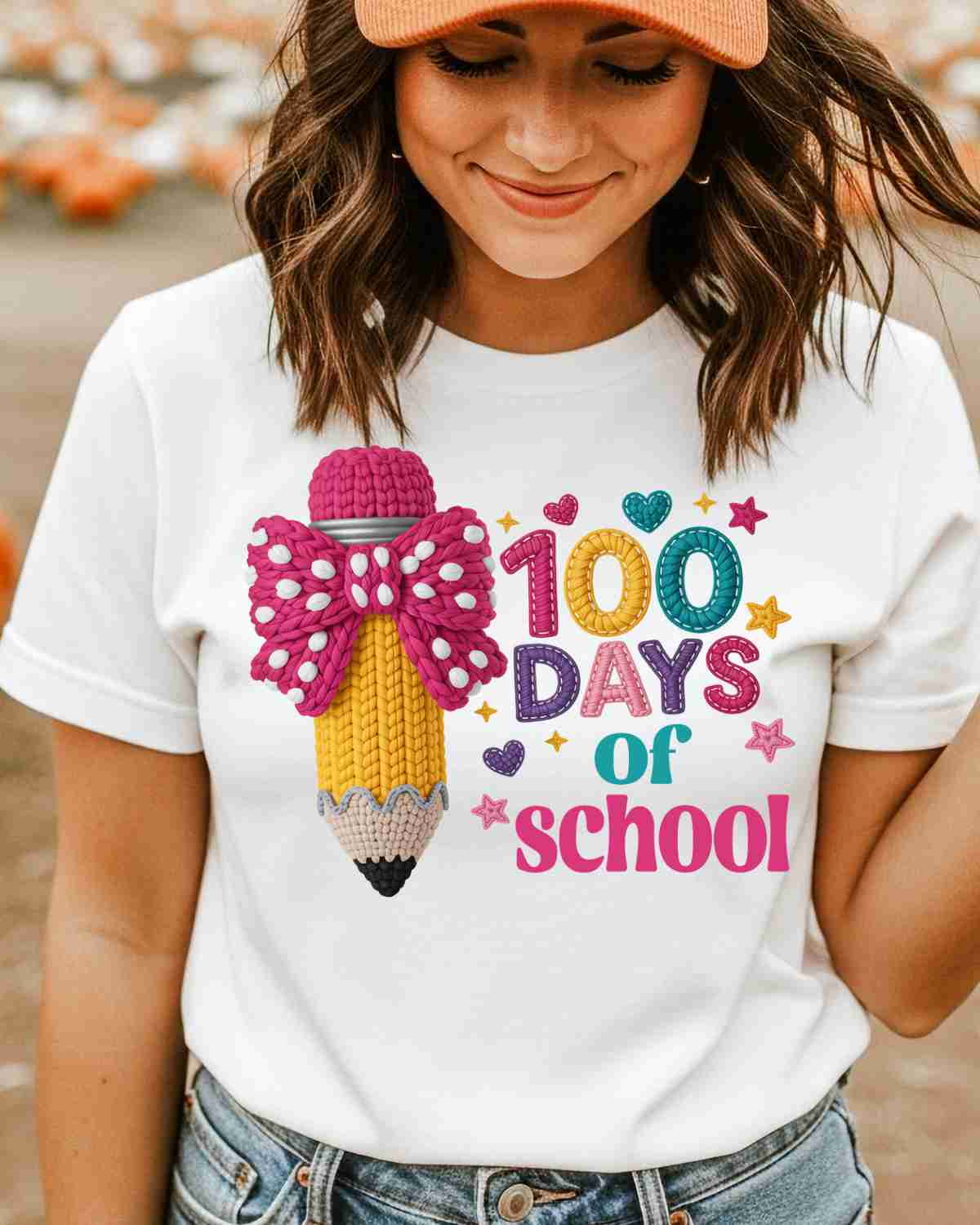 100 Days of School Pencil Yarn DTF Transfer