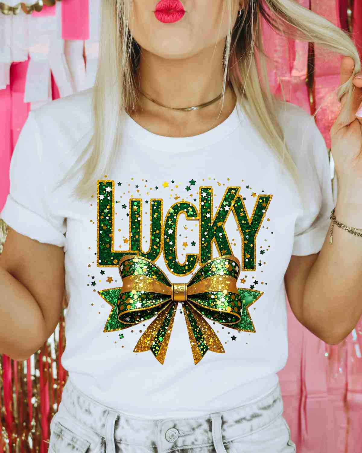 Lucky Coquette Glitter Bow DTF Transfer - Rustic Grace Heat Transfer Company