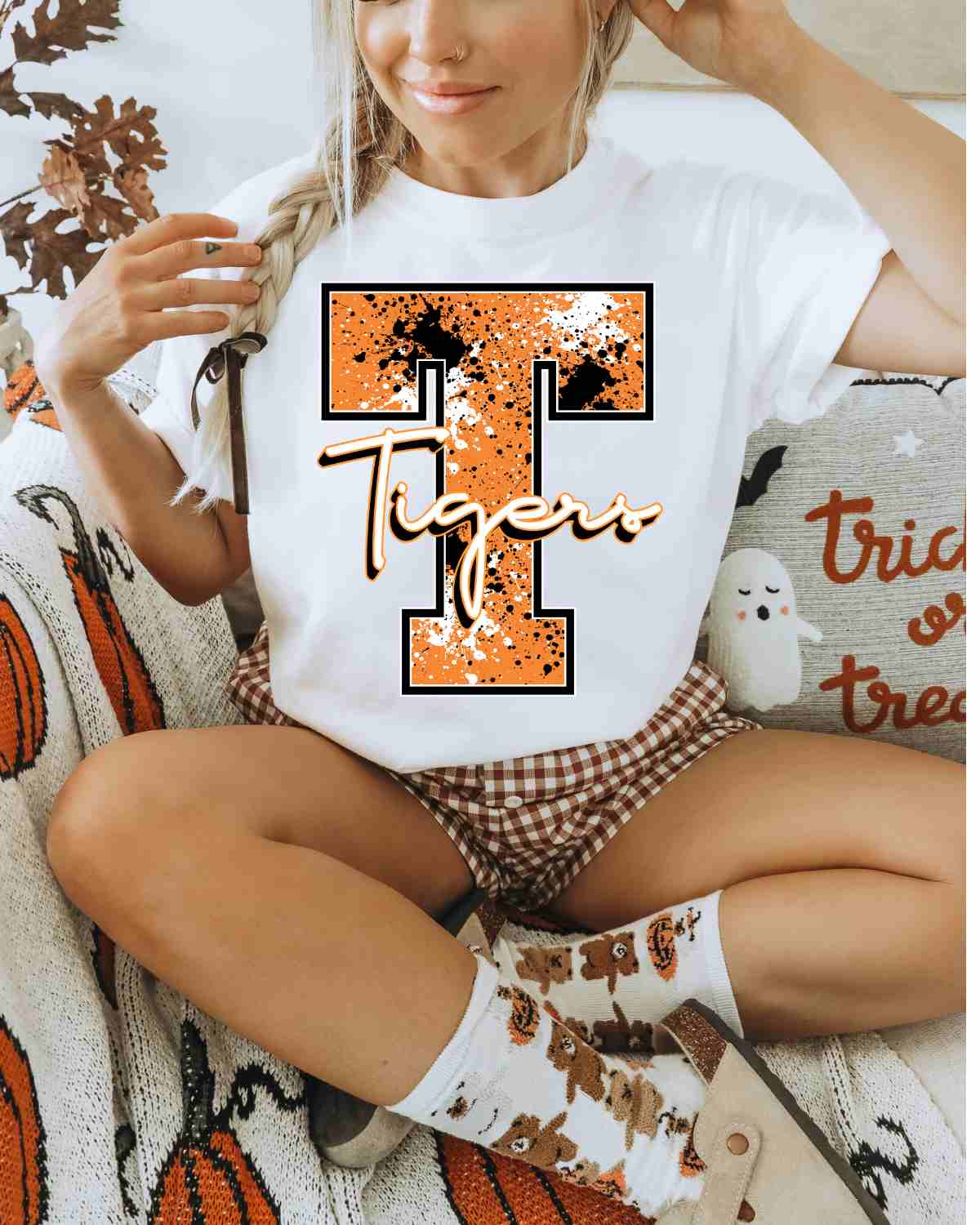 Letter T Tigers Splatter DTF Transfer