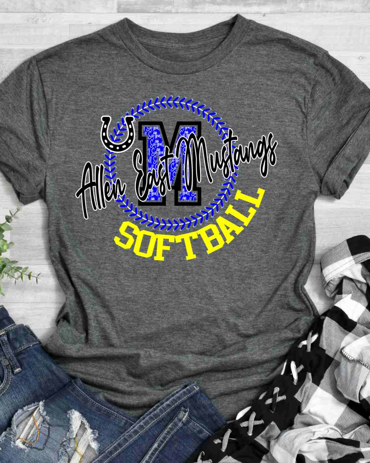 Allen East Mustangs Softball Lace Circle DTF Transfer