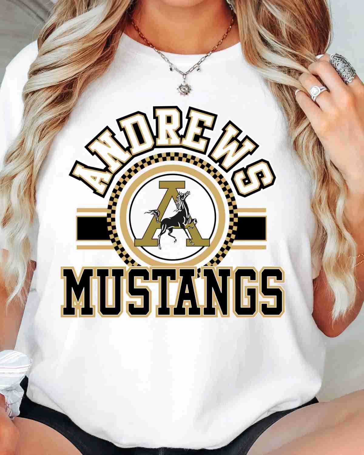Andrews Mustangs Checkered Circle Logo DTF Transfer
