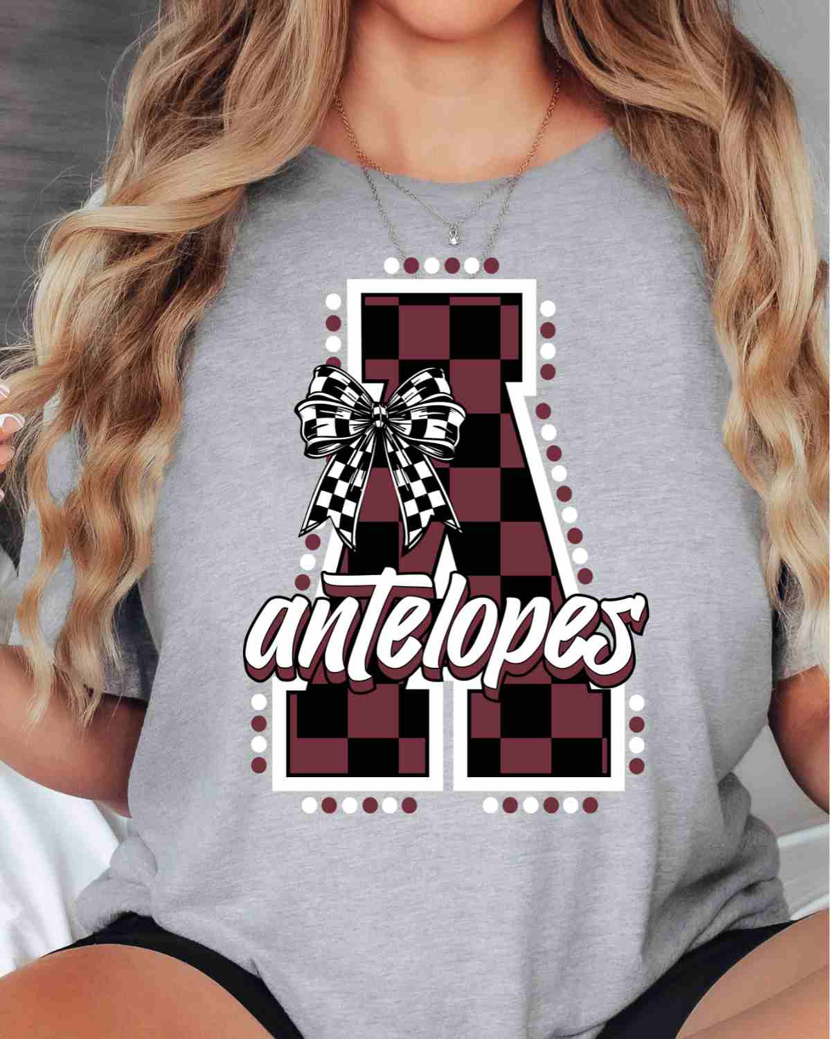 Antelopes Checkered Letter Bow DTF Transfer