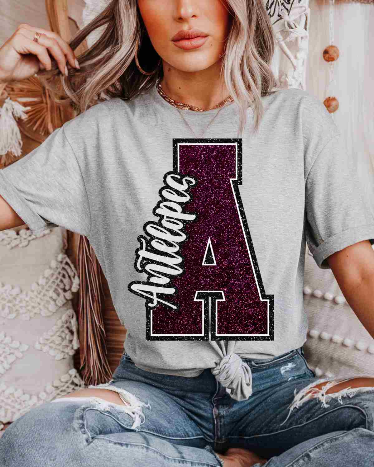 Antelopes Glitter Letter DTF Transfer