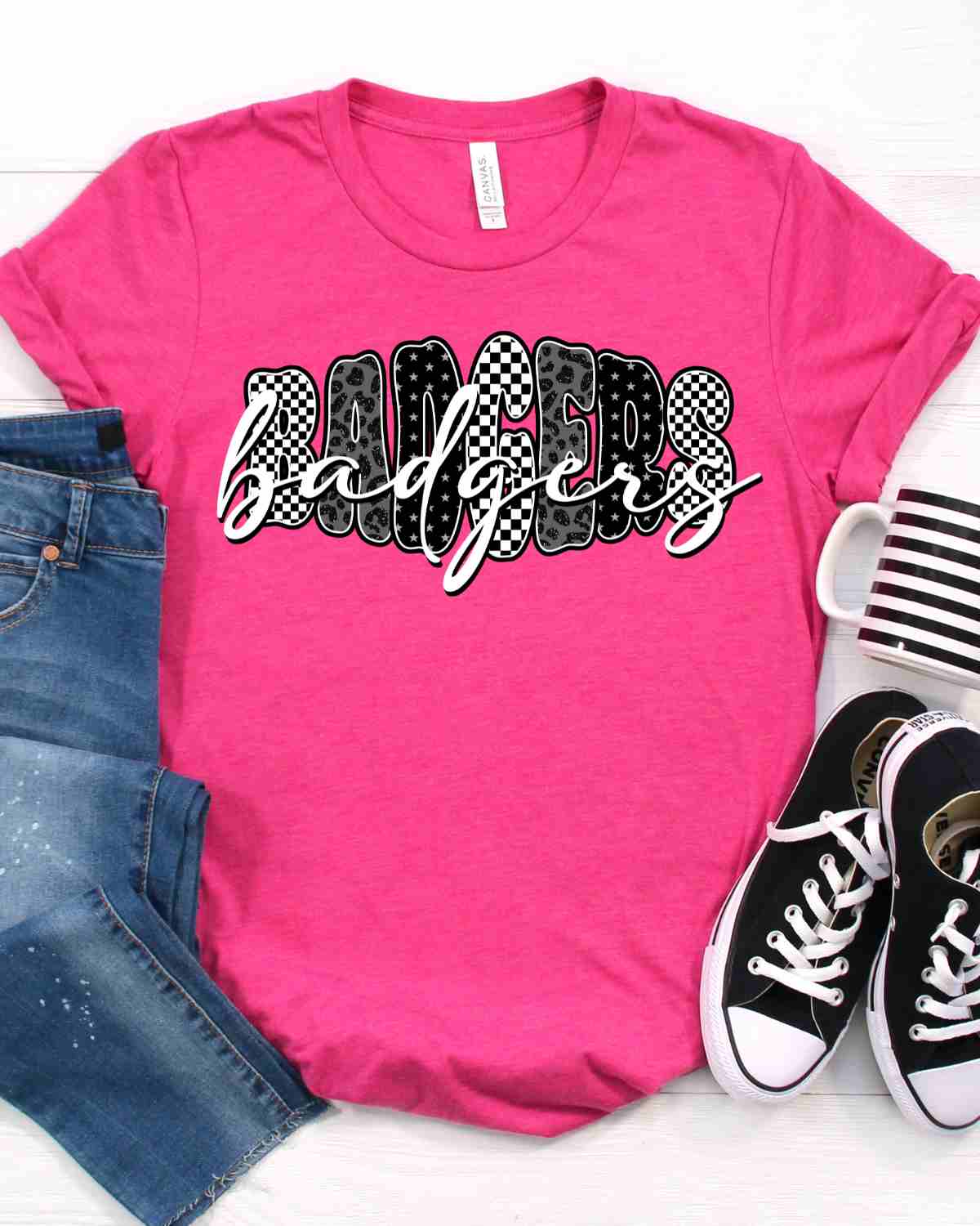 Badgers Black White Pattern Word DTF Transfer