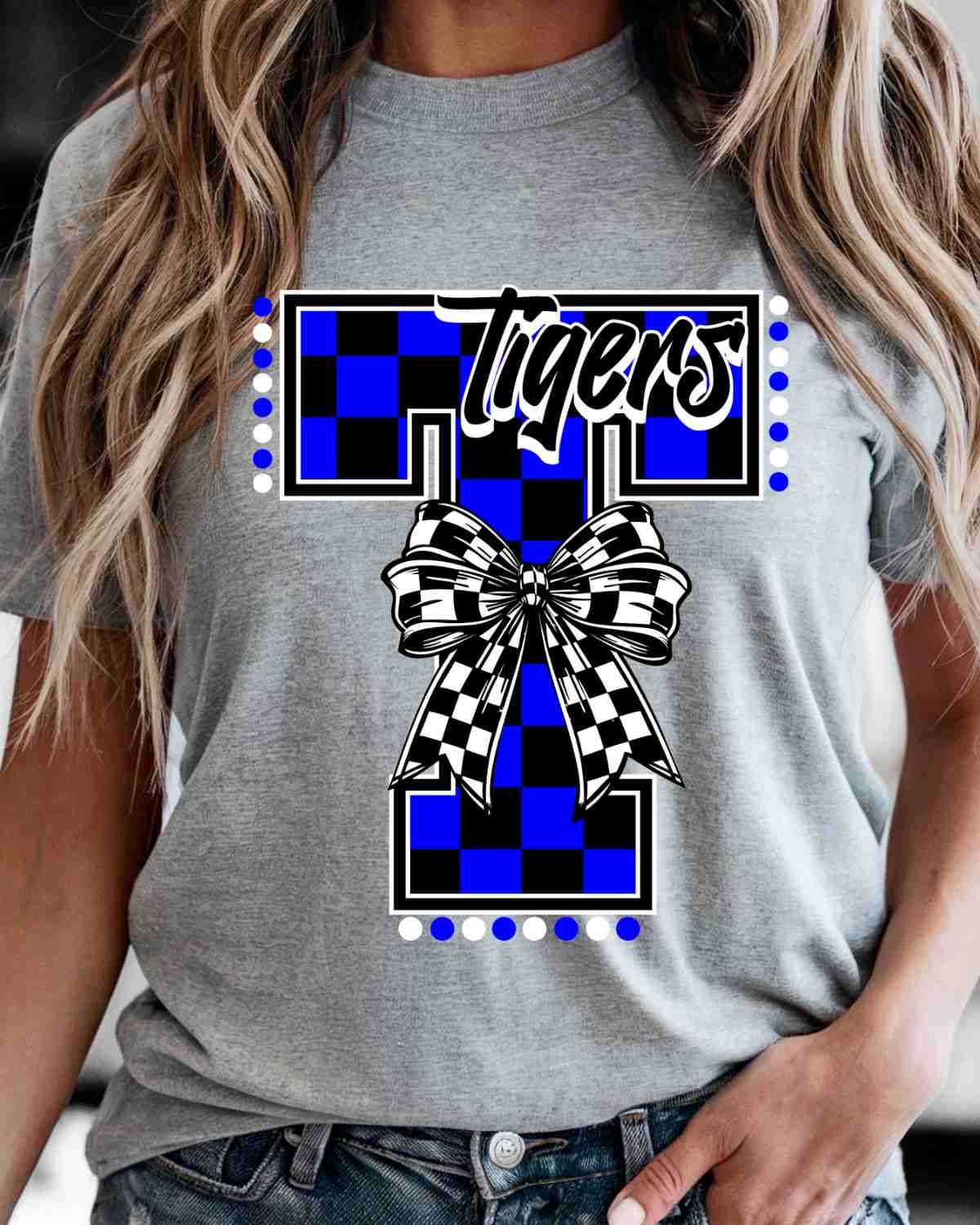 Tigers Checkered Letter Bow DTF Transfer