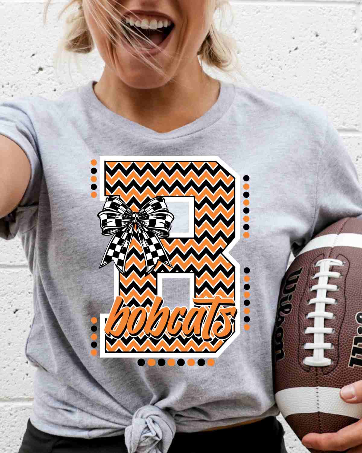 Bobcats Chevron Letter Bow DTF Transfer