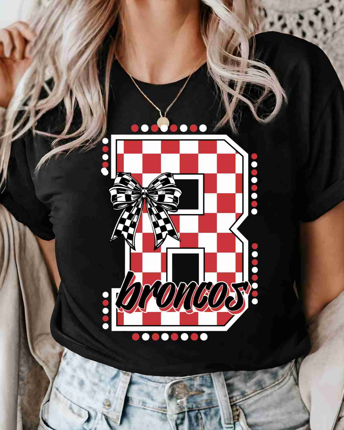 Broncos Checkered Letter Bow DTF Transfer