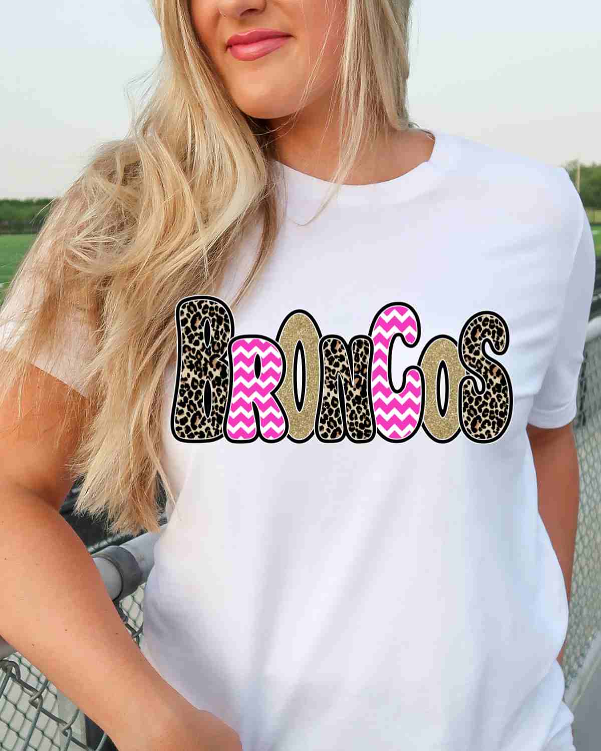 Broncos Leopard Pink Chevron Word DTF Transfer