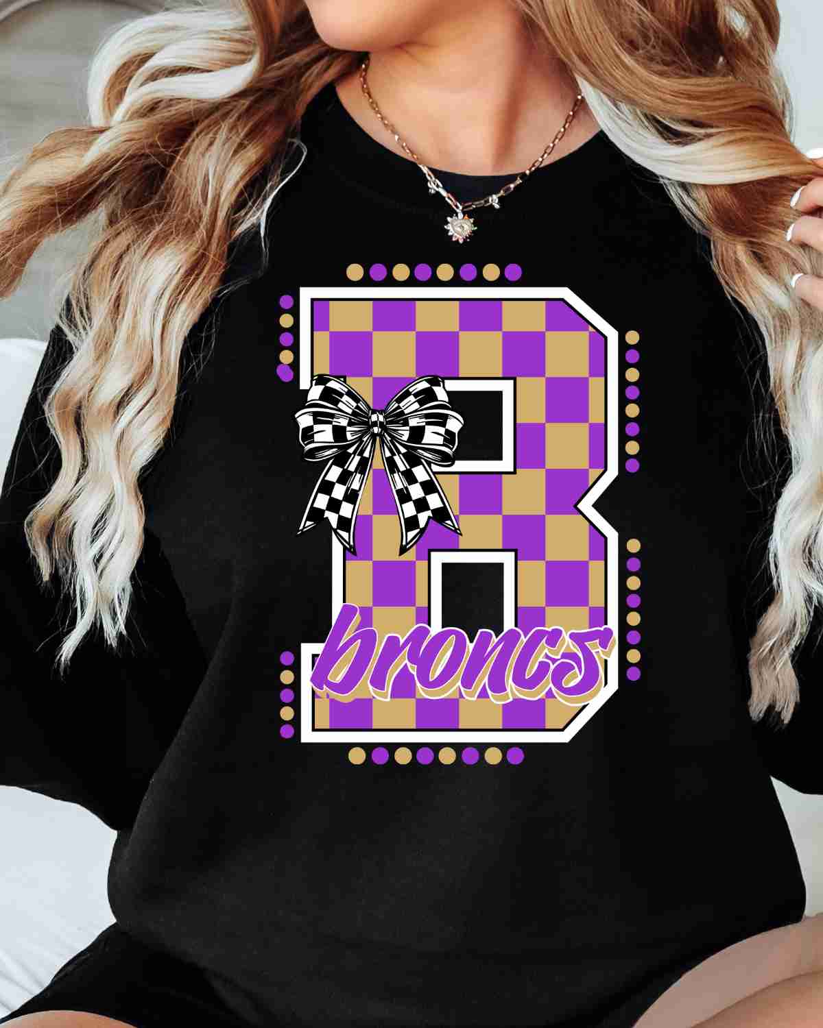 Broncs Checkered Letter Bow DTF Transfer