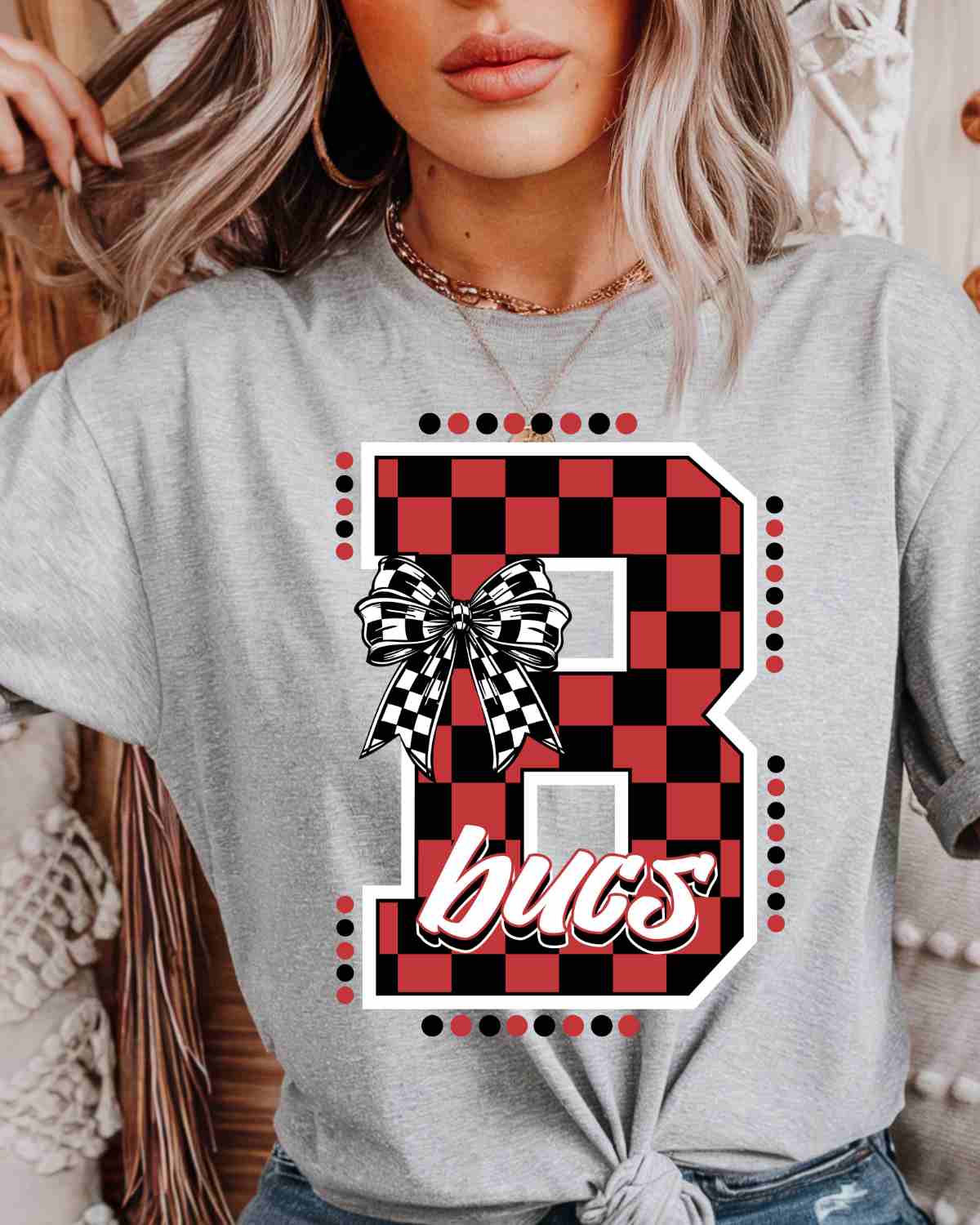 Bucs Checkered Letter Bow DTF Transfer