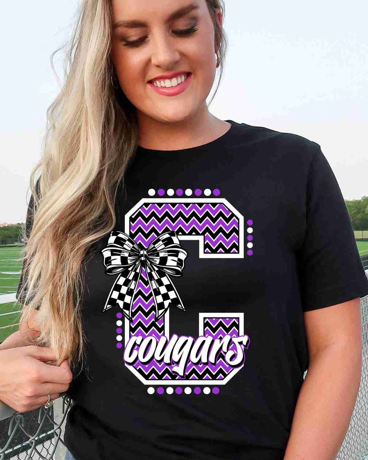 Cougars Letter Chevron Bow DTF Transfer