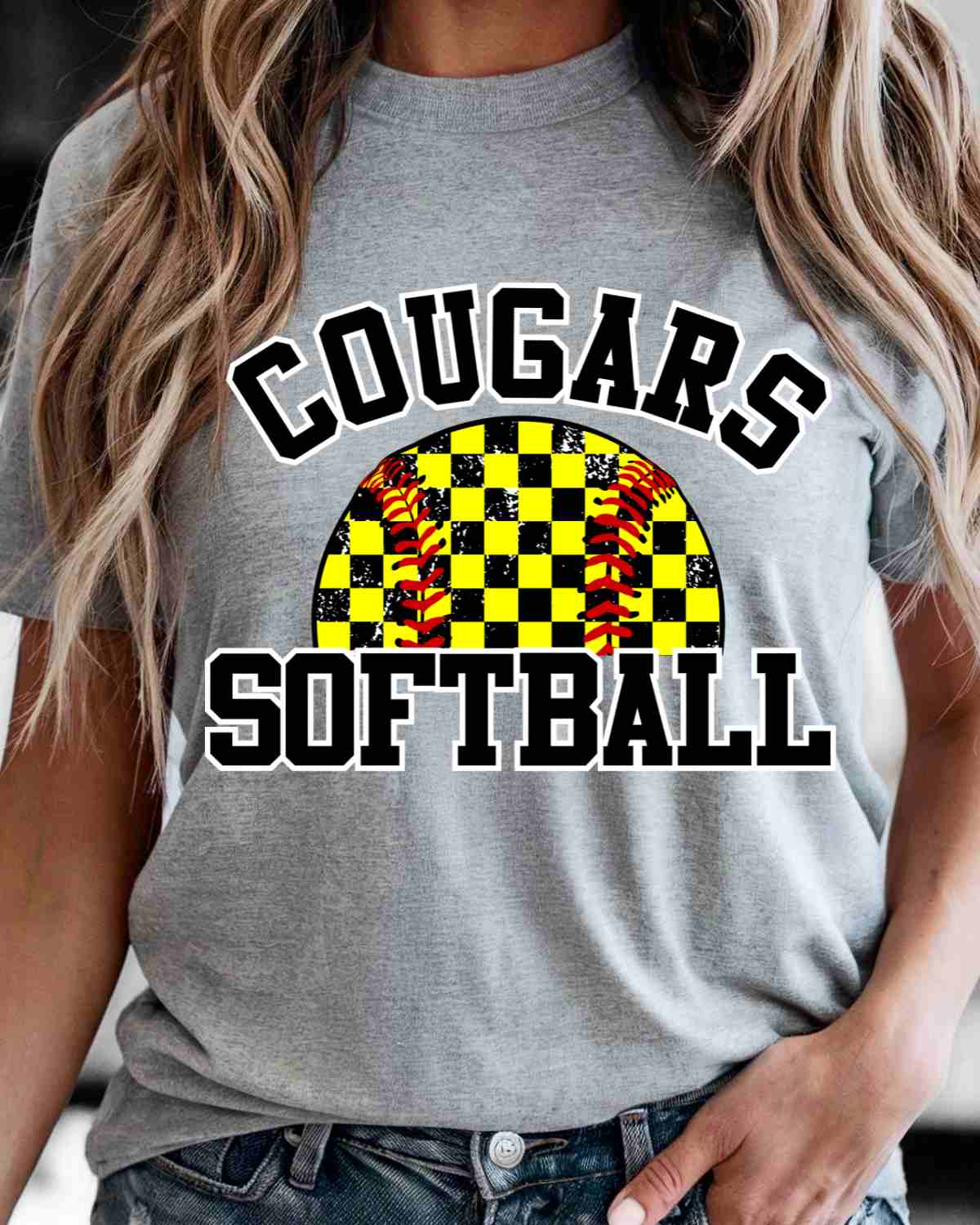 Cougars Softball Checkered DTF Transfer