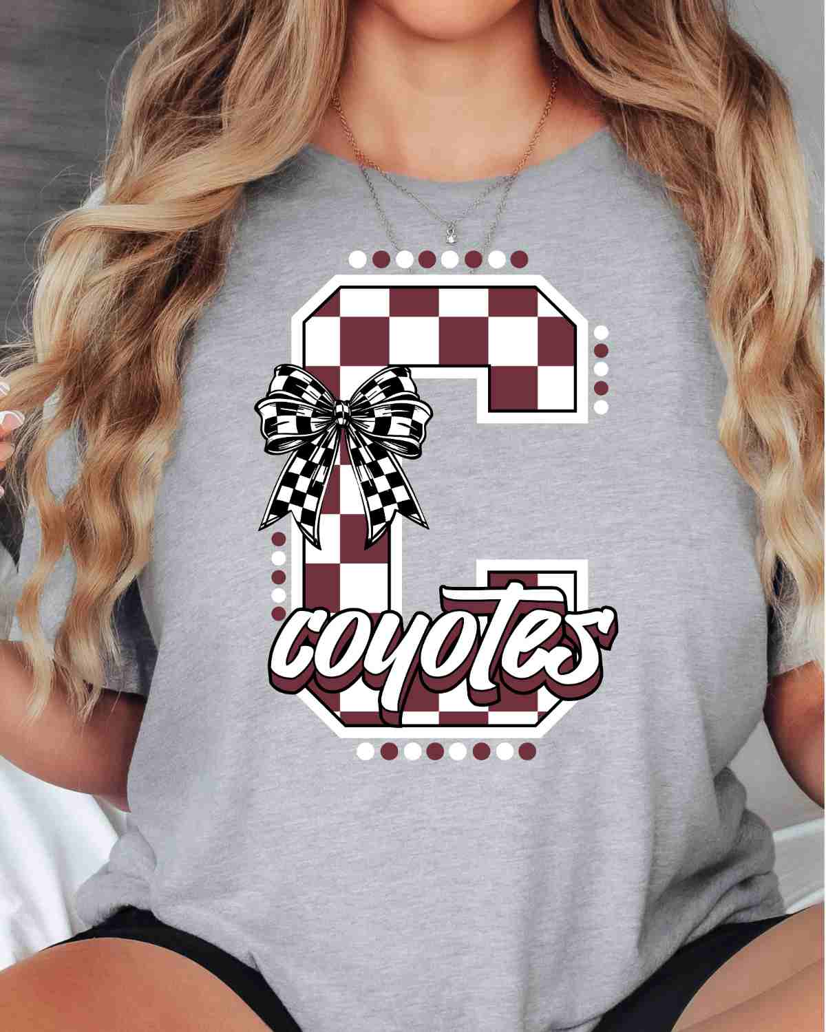Coyotes Checkered Letter Bow DTF Transfer