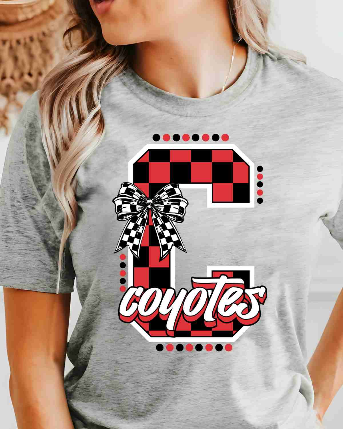 Coyotes Checkered Letter Bow DTF Transfer