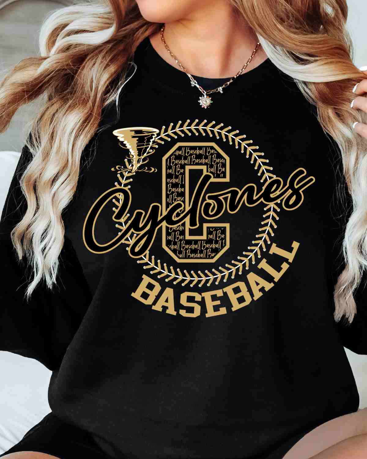 Cyclones Baseball Lace Circle DTF Transfer