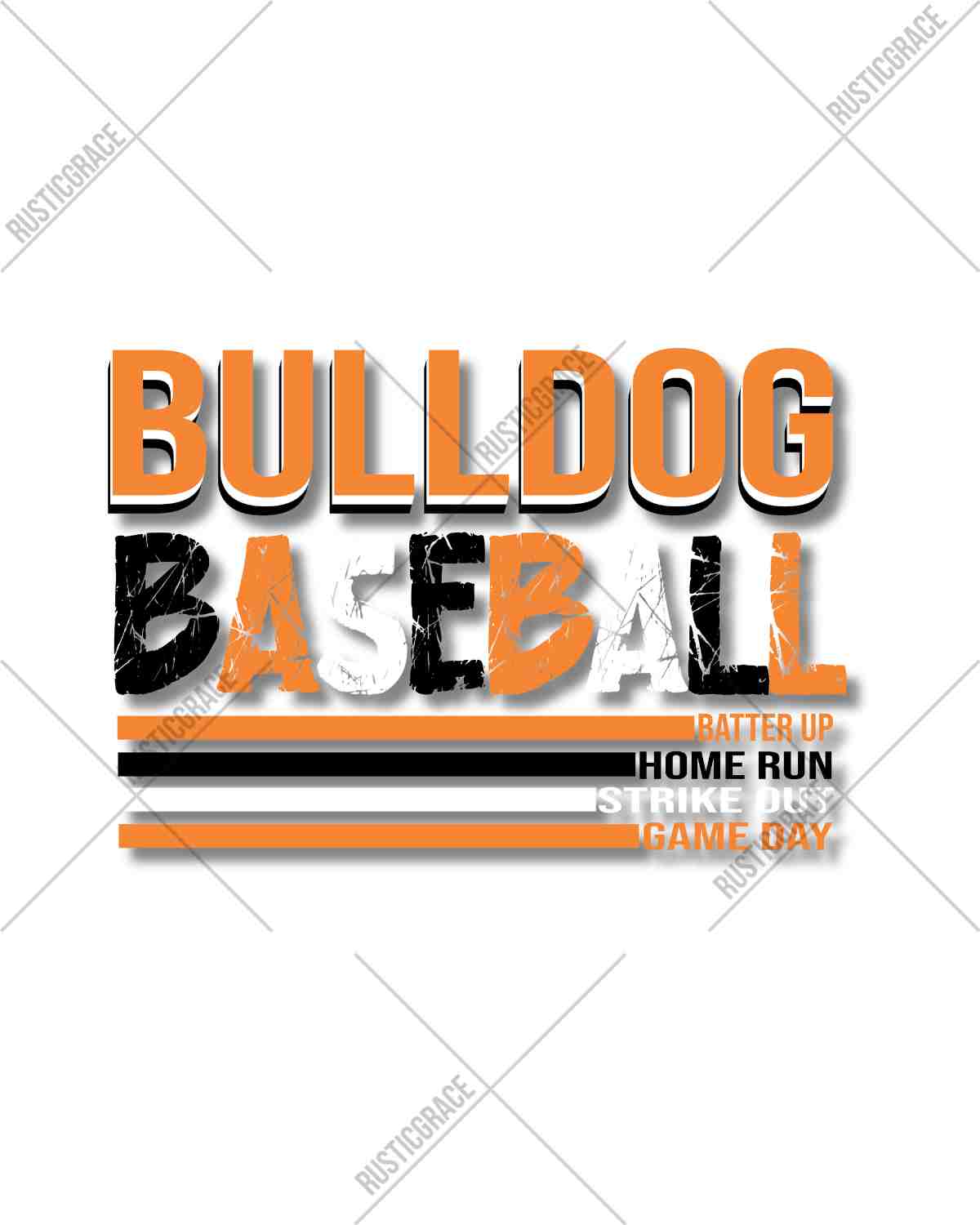 Bulldog Baseball with Stripes DTF Transfer - Rustic Grace Heat Transfer Company