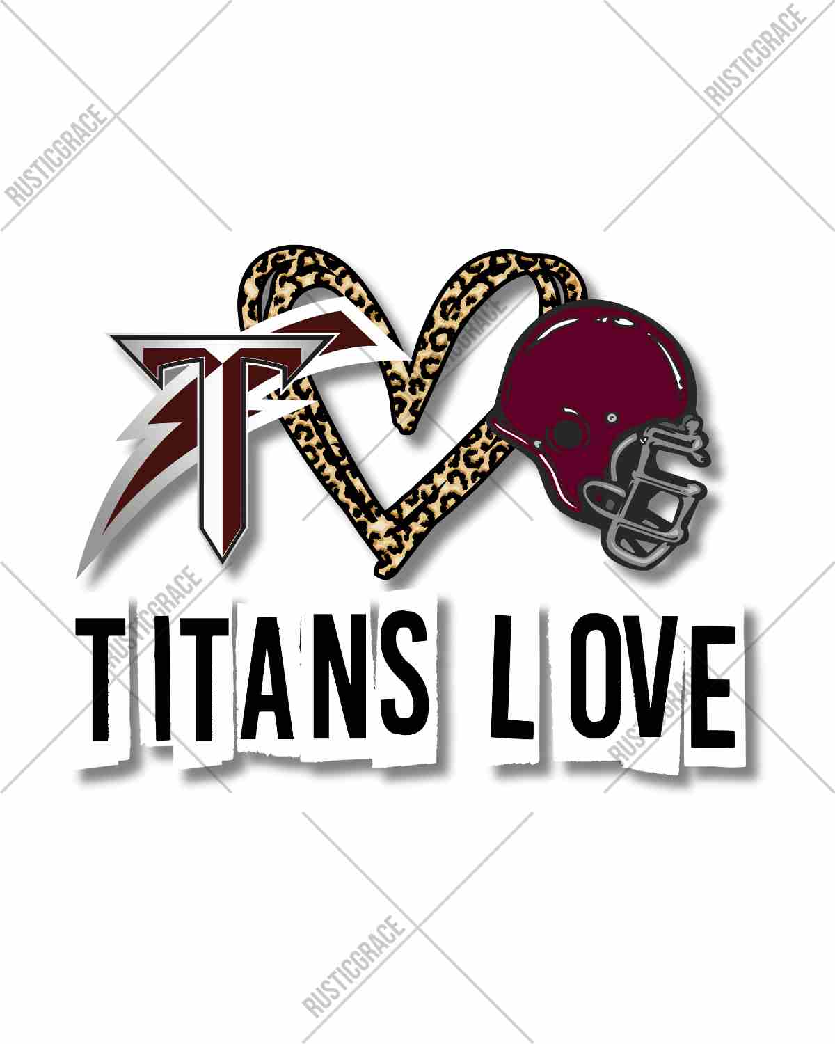 Titans Love Heart Football Helmet DTF Transfer