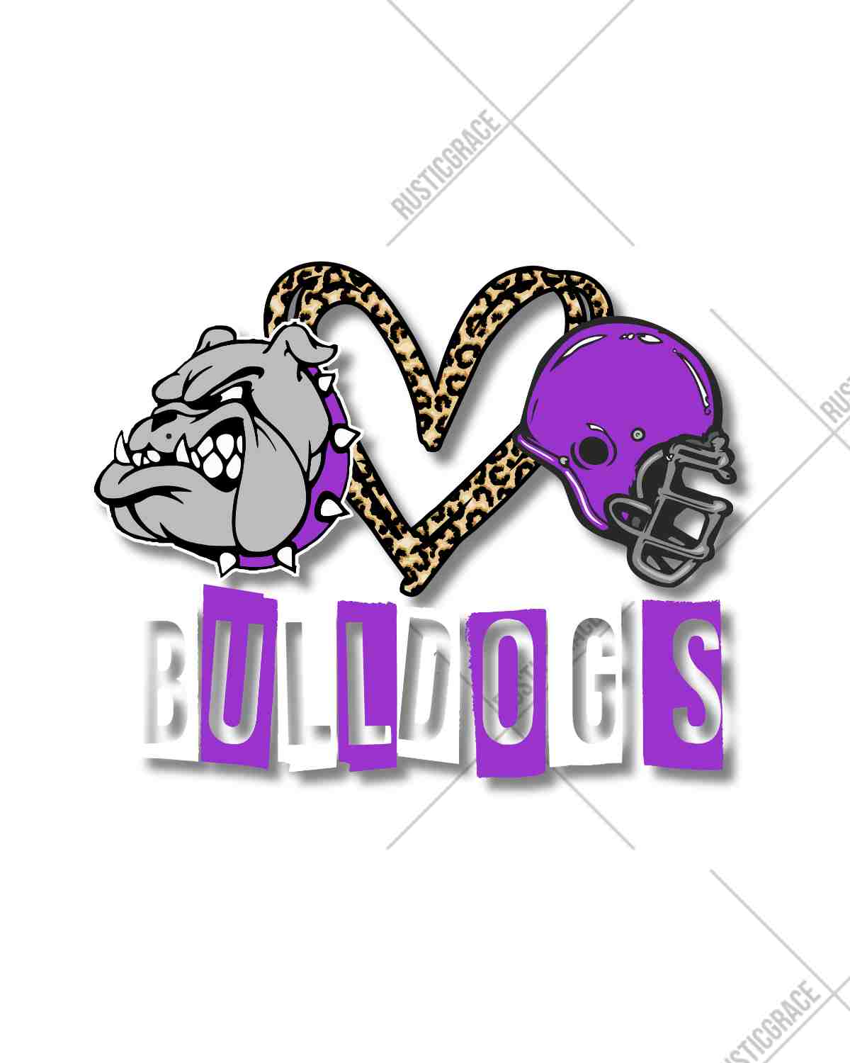 Bulldogs Heart Football Helmet DTF Transfer