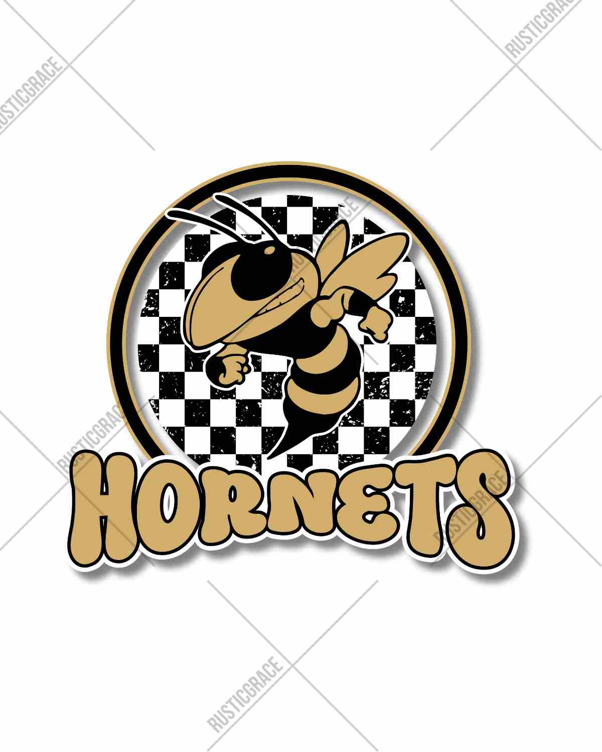 Hornets Checkered Circle Mascot DTF Transfer