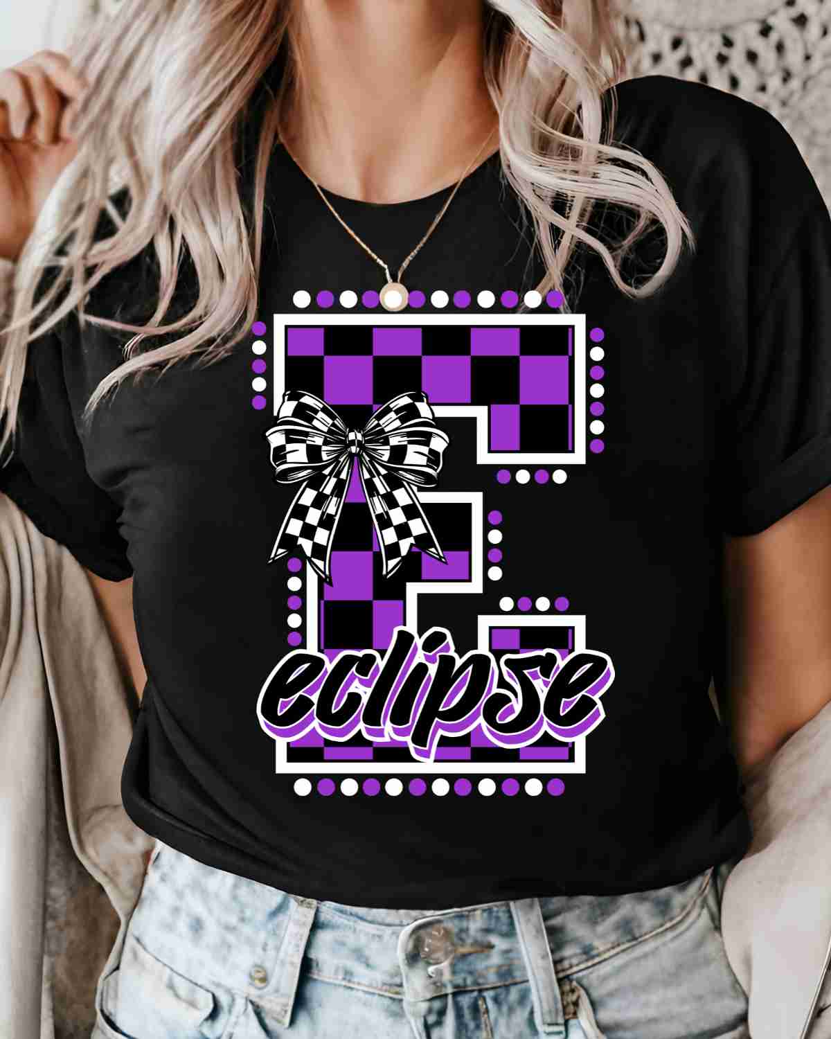 Eclipse Checkered Letter Bow DTF Transfer