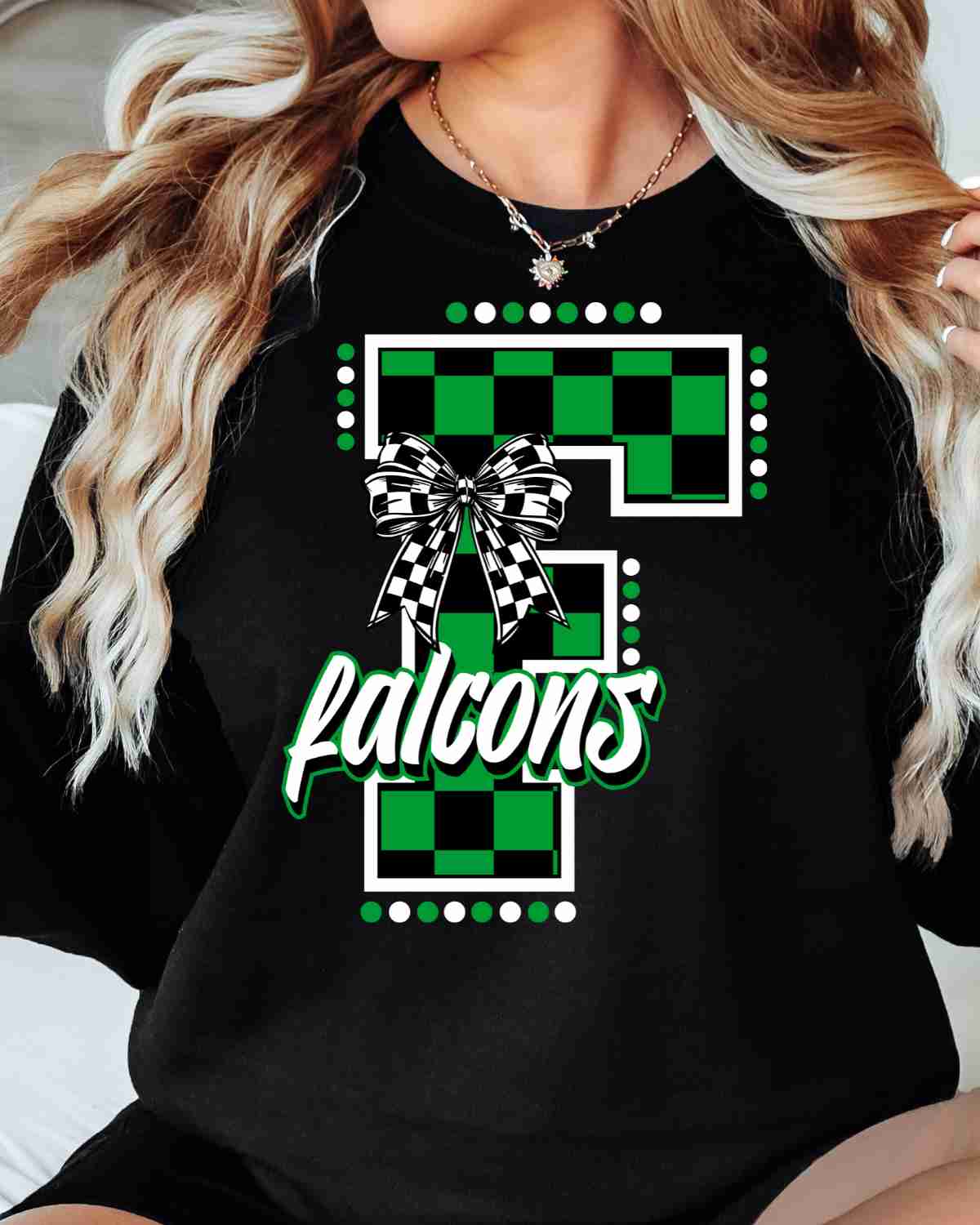 Falcons Checkered Letter Bow DTF Transfer