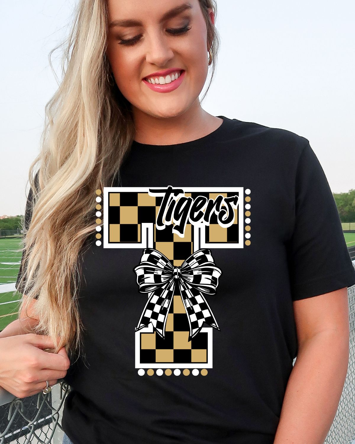 Tigers Checkered Letter Bow DTF Transfer