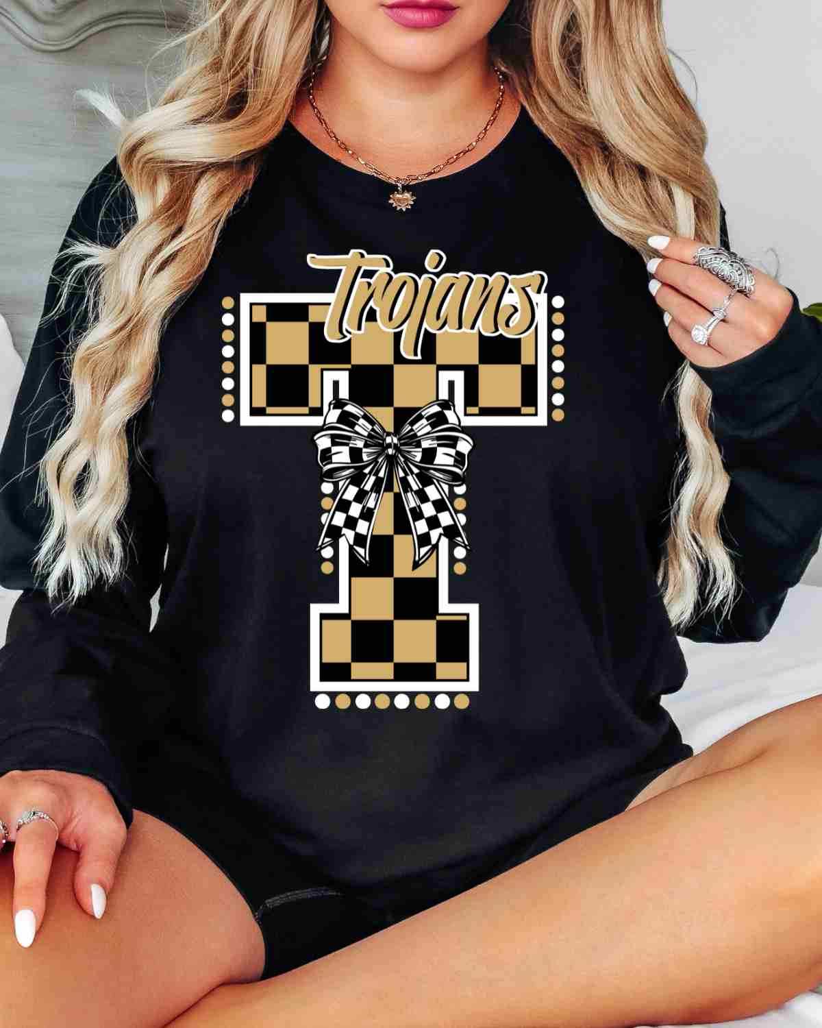 Trojans Checkered Letter Bow DTF Transfer