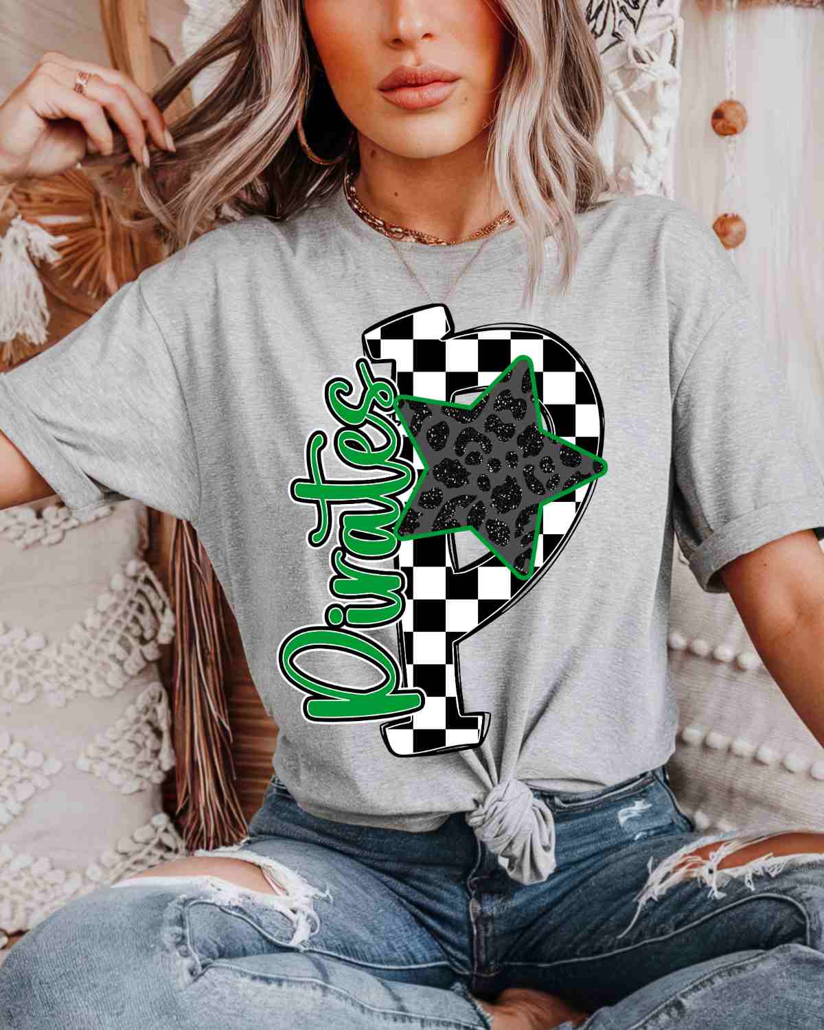 Pirates Letter Checkered Star DTF Transfer