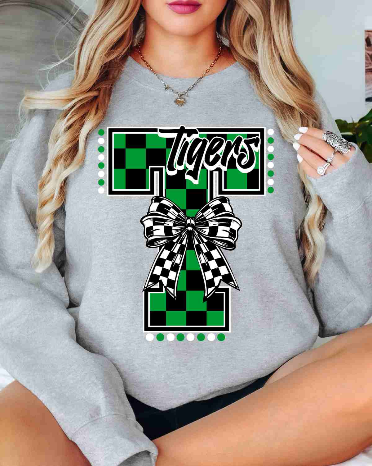 Tigers Checkered Letter Bow DTF Transfer