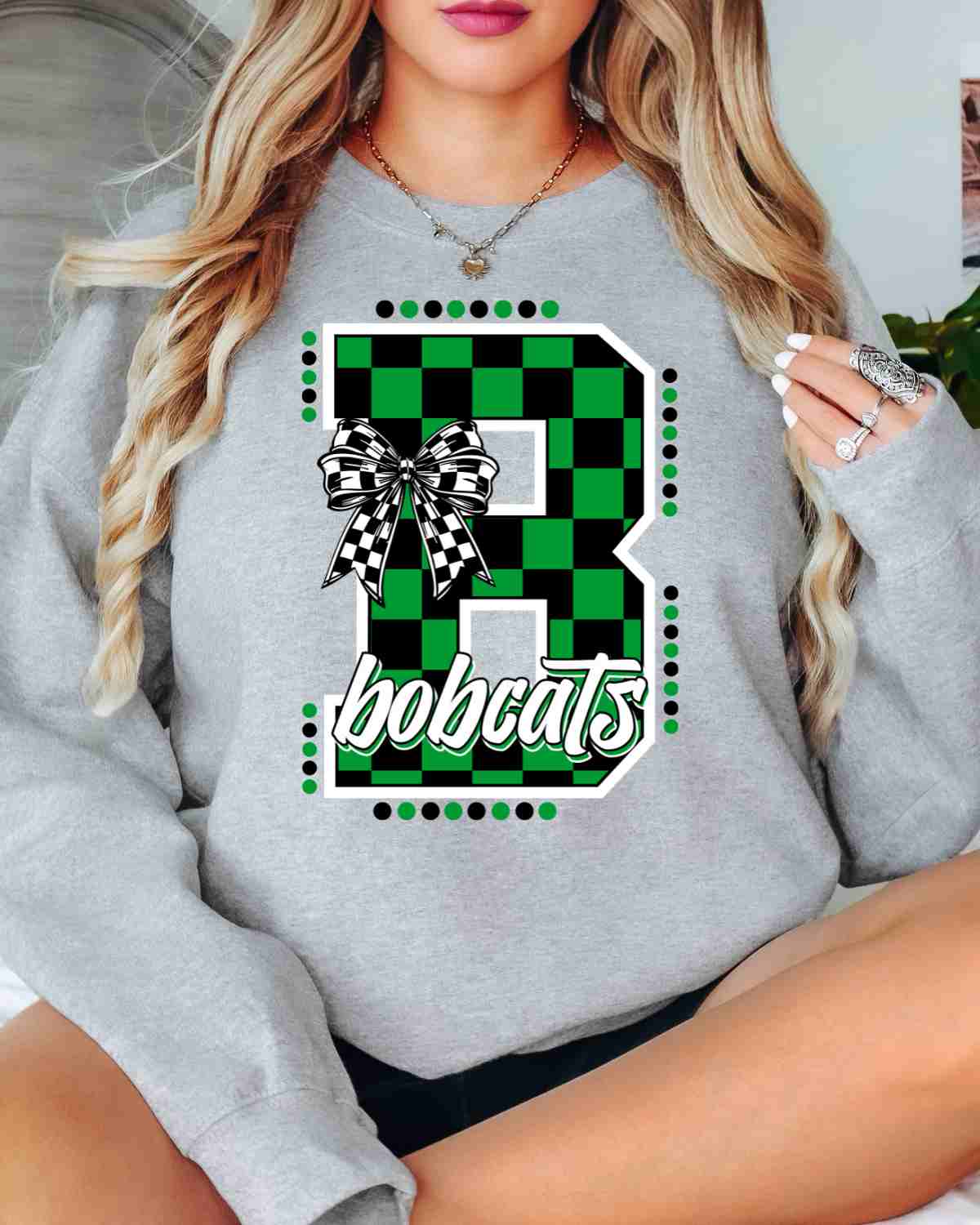 Bobcats Checkered Letter Bow DTF Transfer