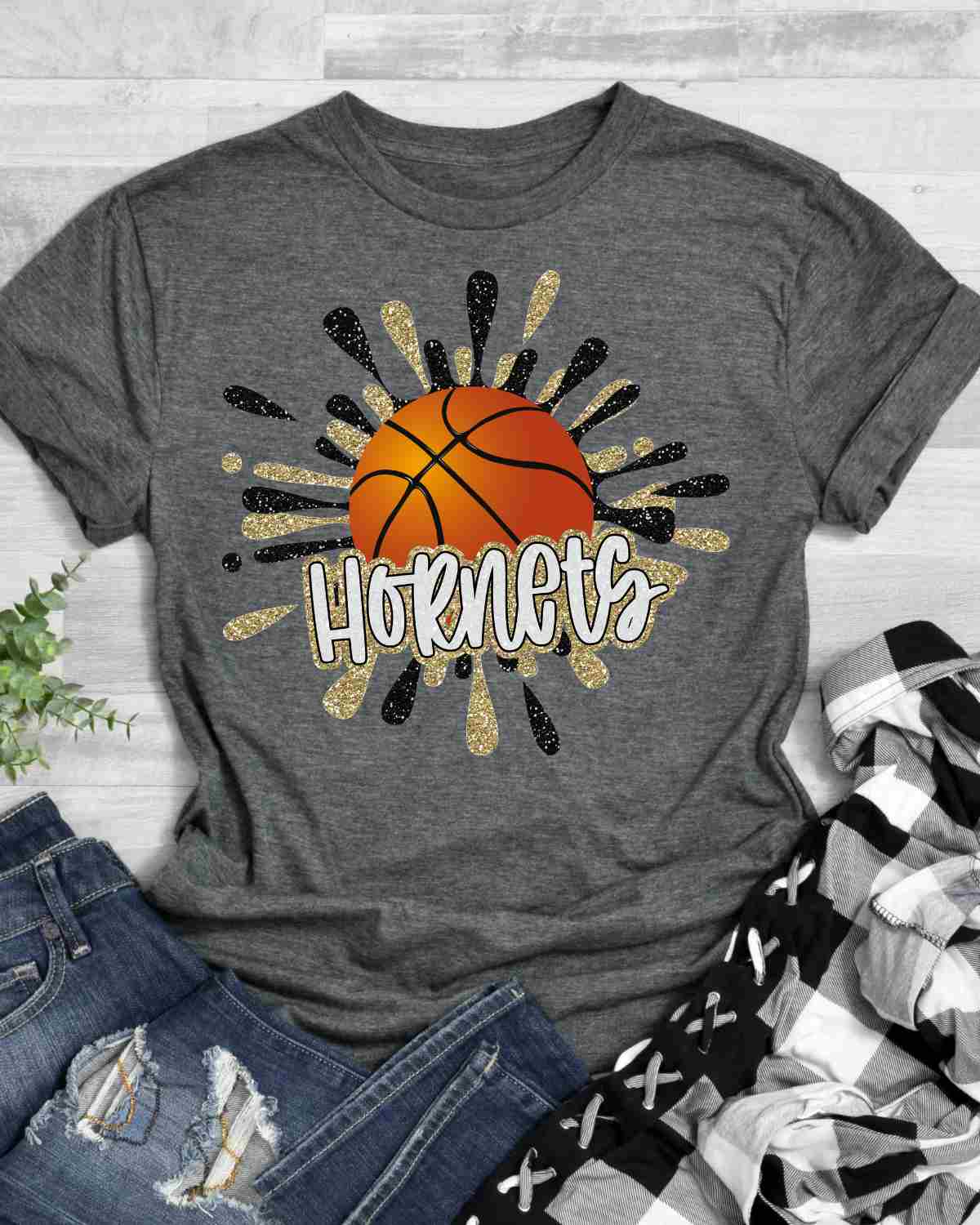 Hornets Basketball Splatter DTF Transfer