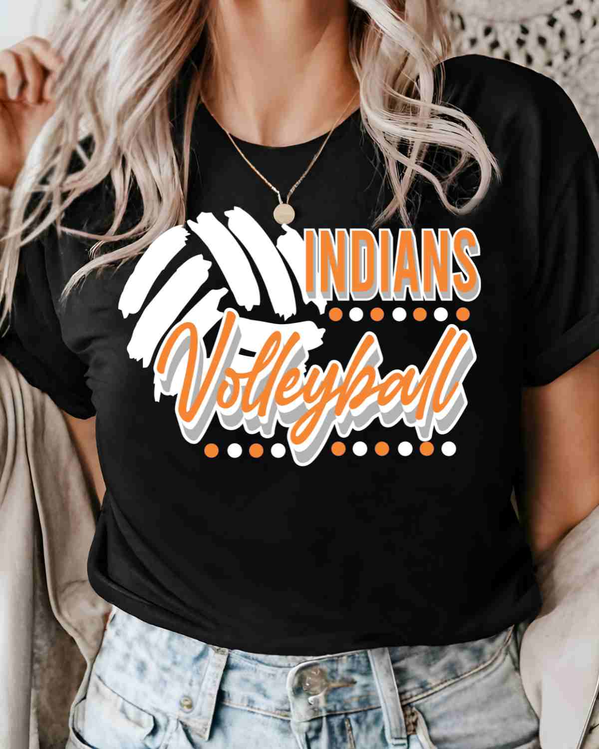 Indians Volleyball with Dots DTF Transfer