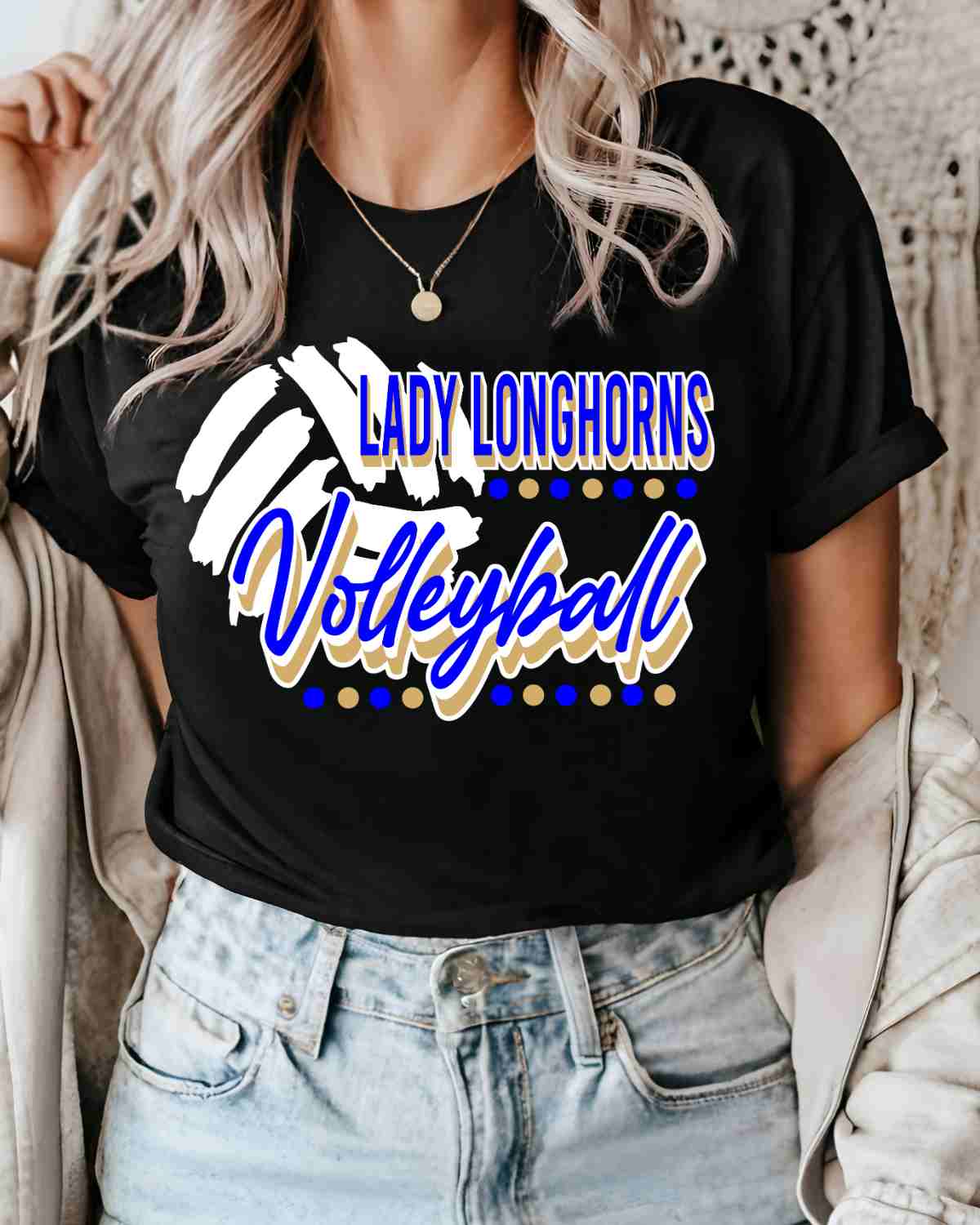 Lady Longhorns Volleyball with Dots DTF Transfer