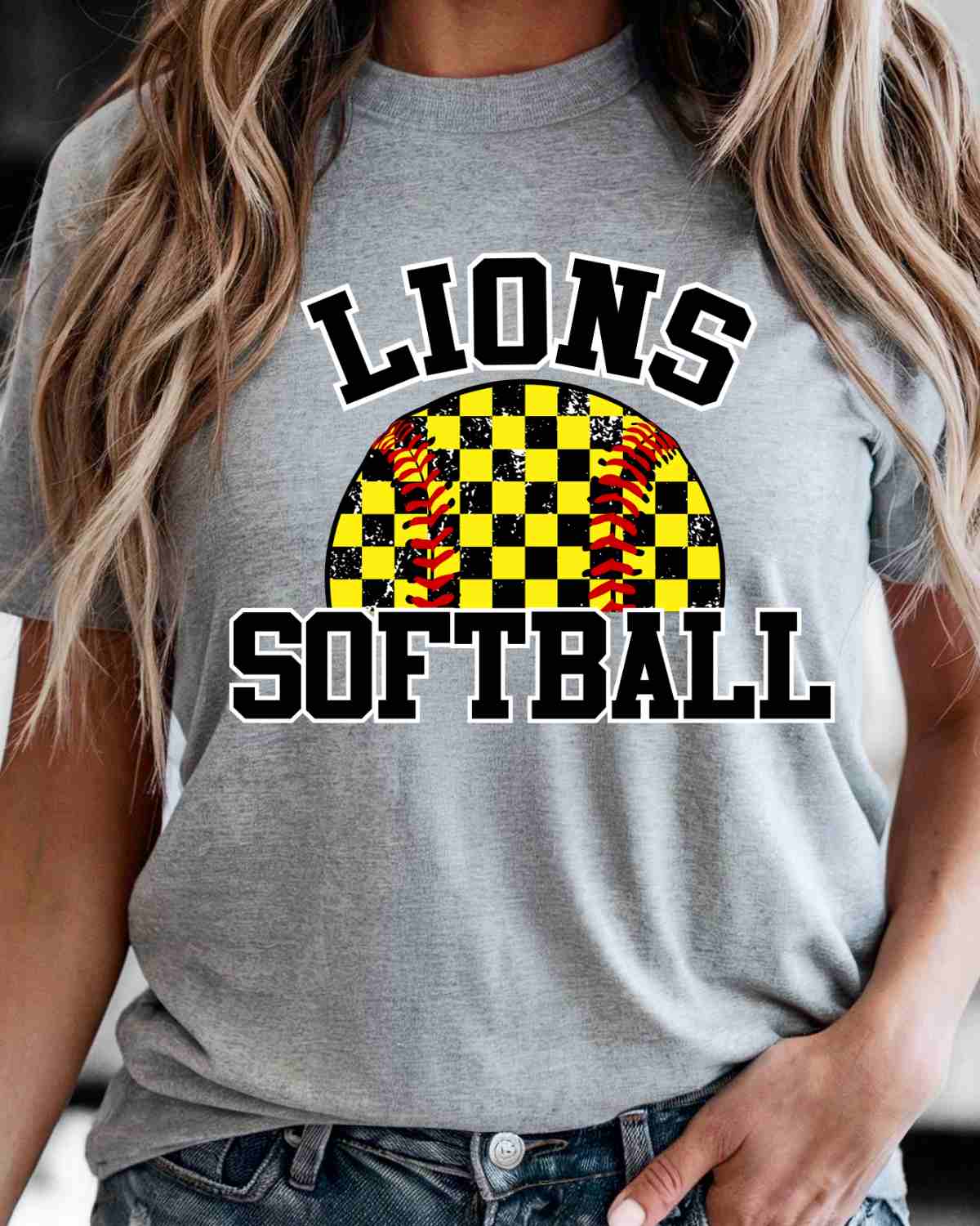 Lions Softball Checkered DTF Transfer