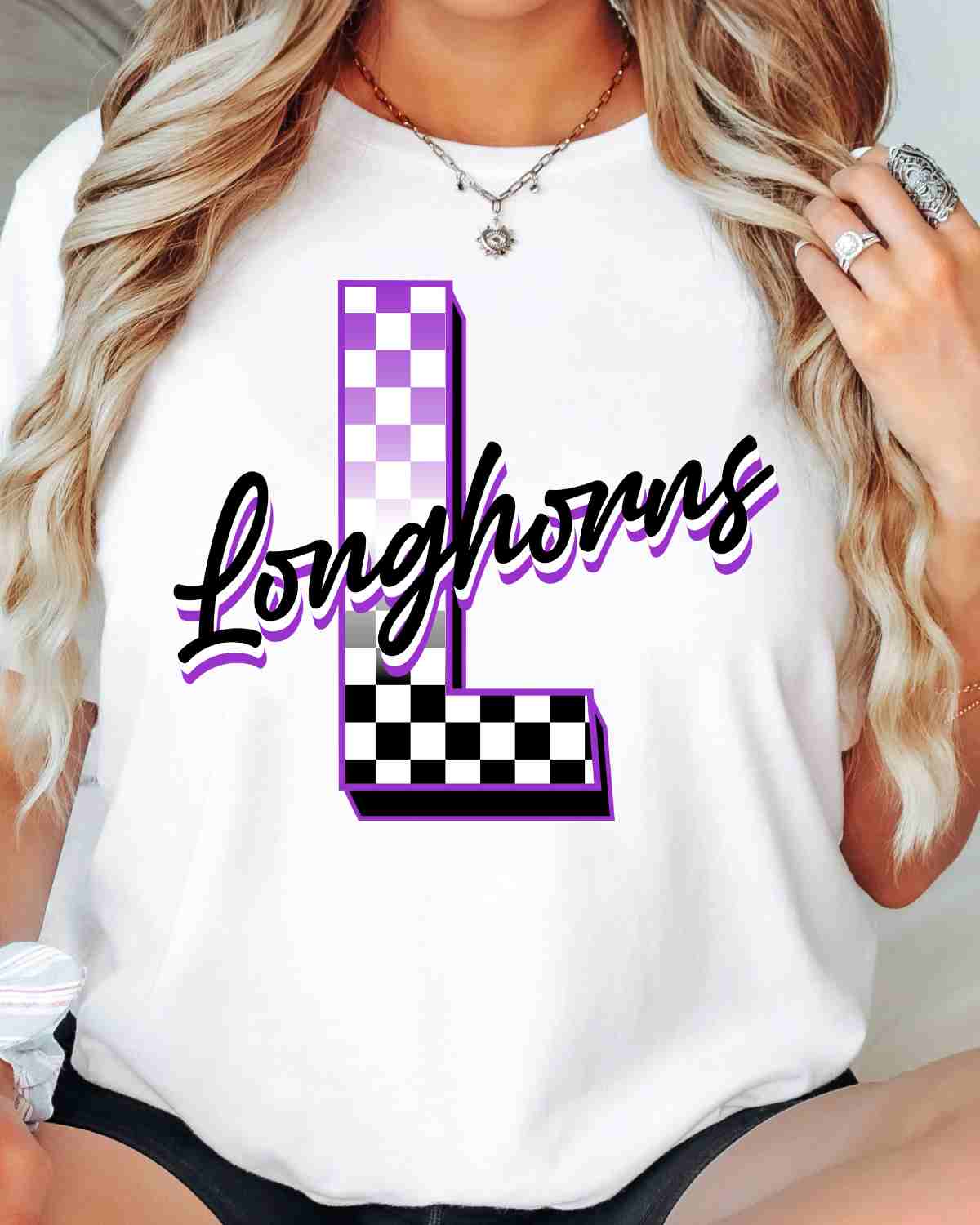 Longhorns Checkered Letter DTF Transfer