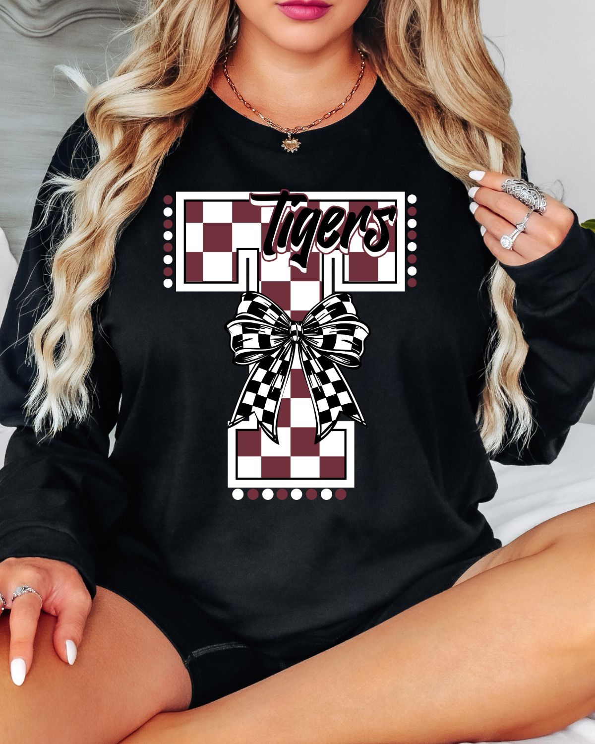 Tigers Checkered Letter Bow DTF Transfer