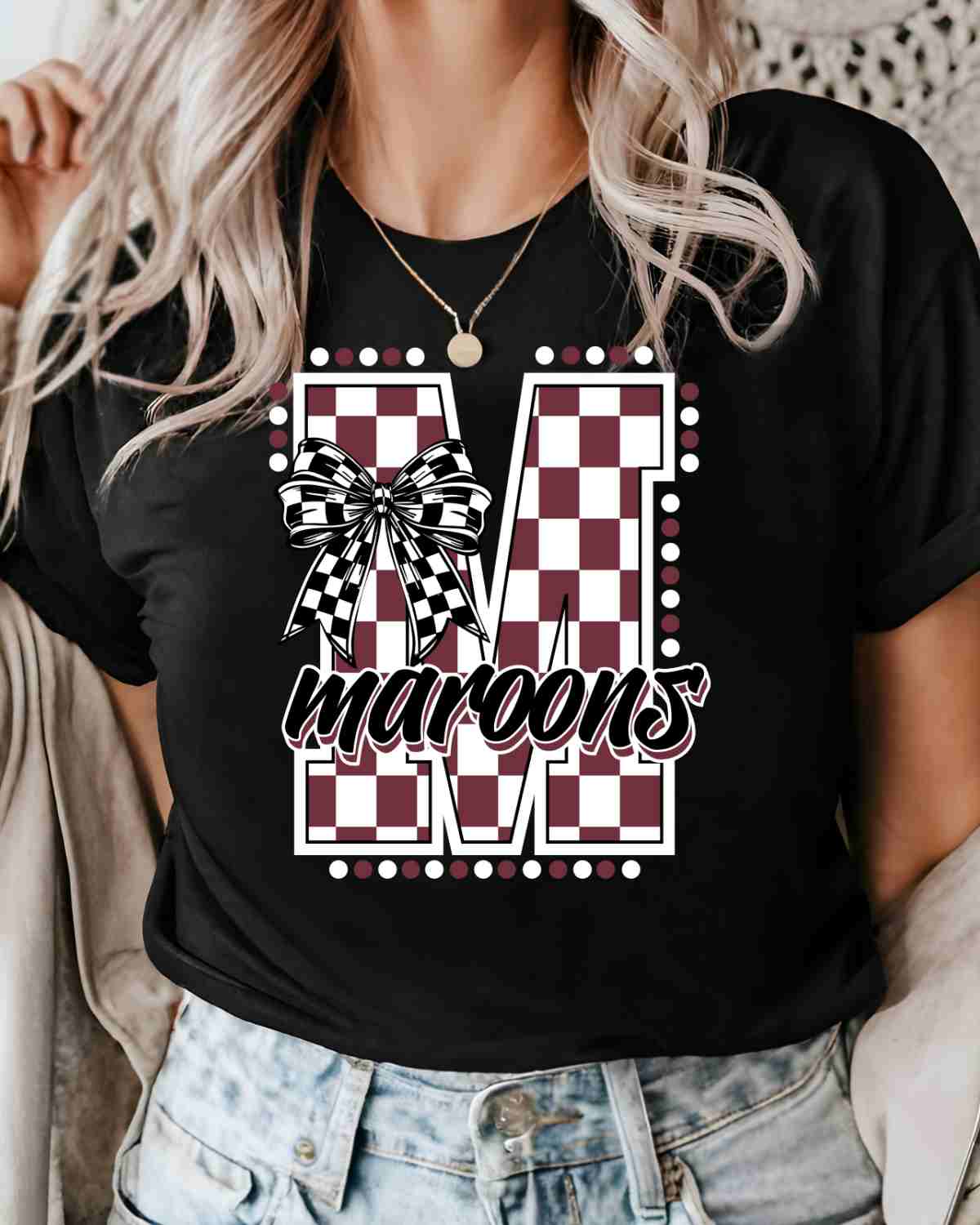 Maroons Checkered Letter Bow DTF Transfer
