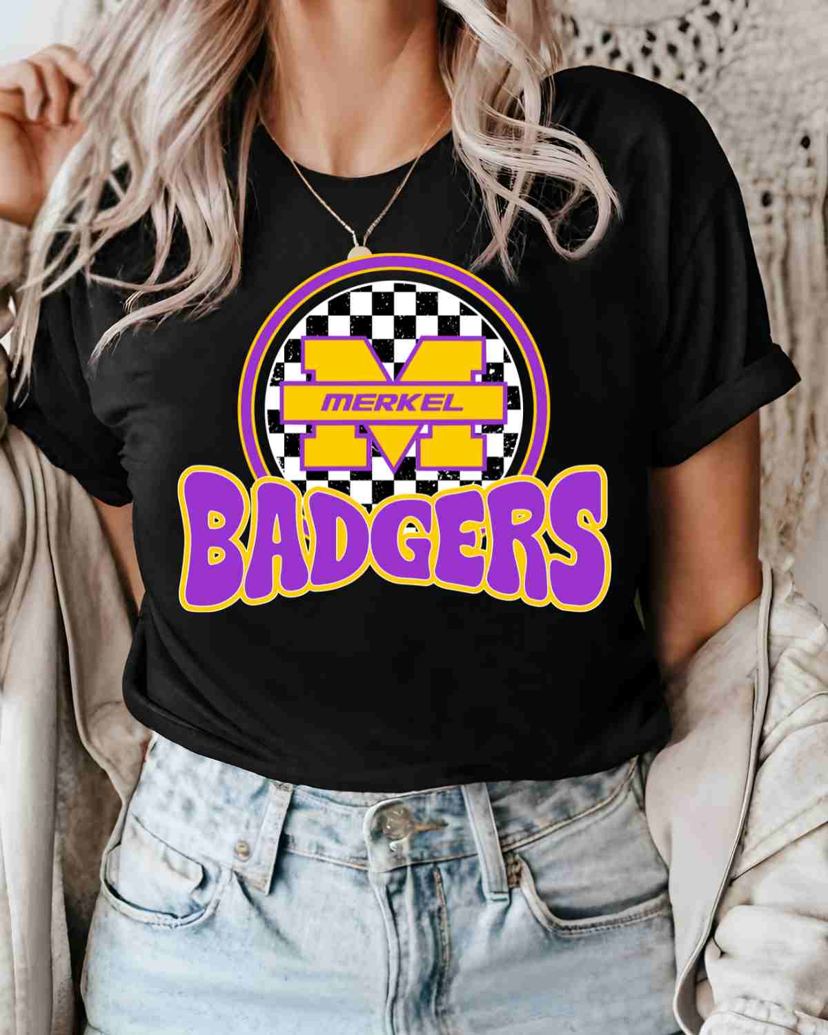 Merkel Badgers Checkered Circle Retro DTF Transfer