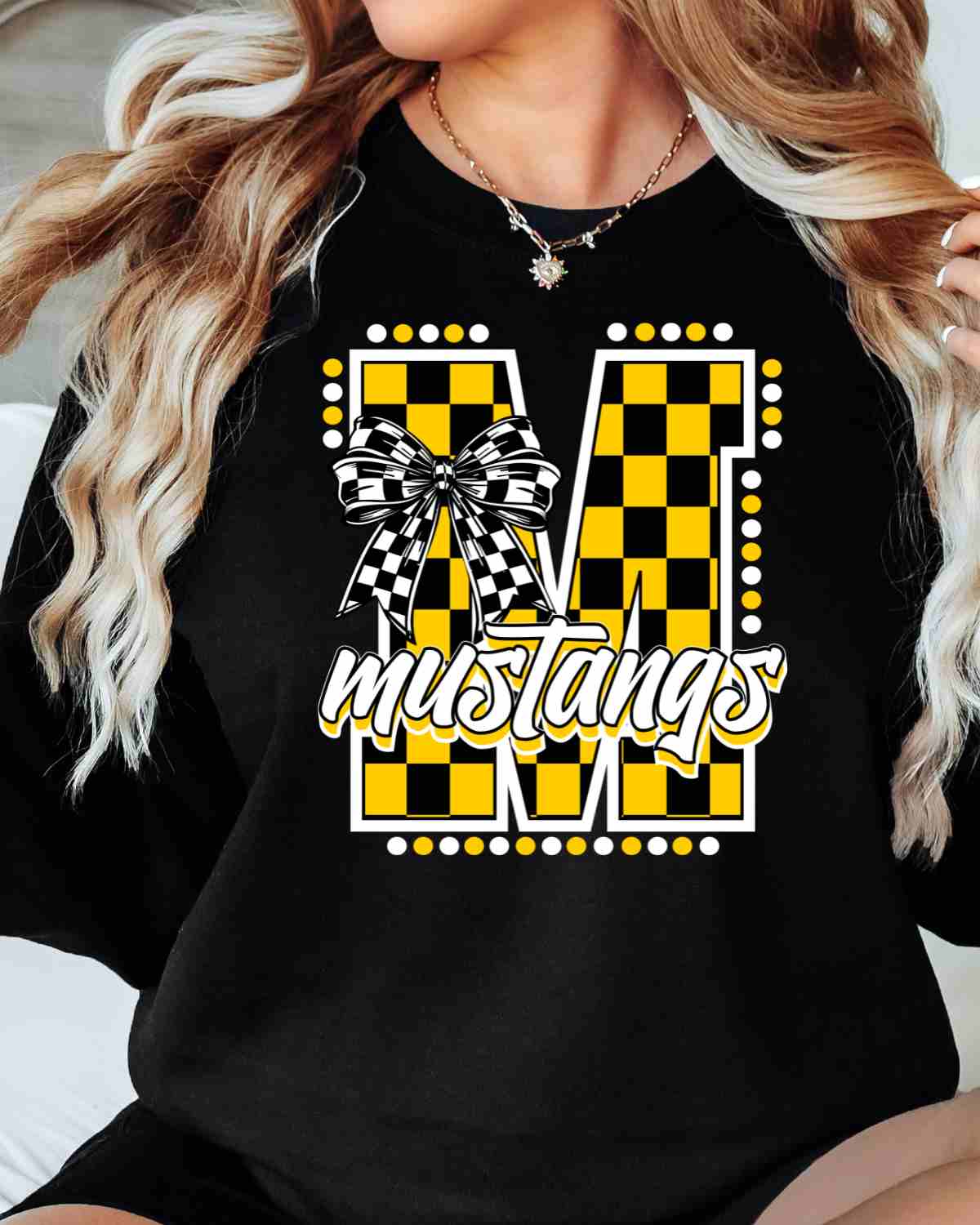 Mustangs Checkered Letter Bow DTF Transfer