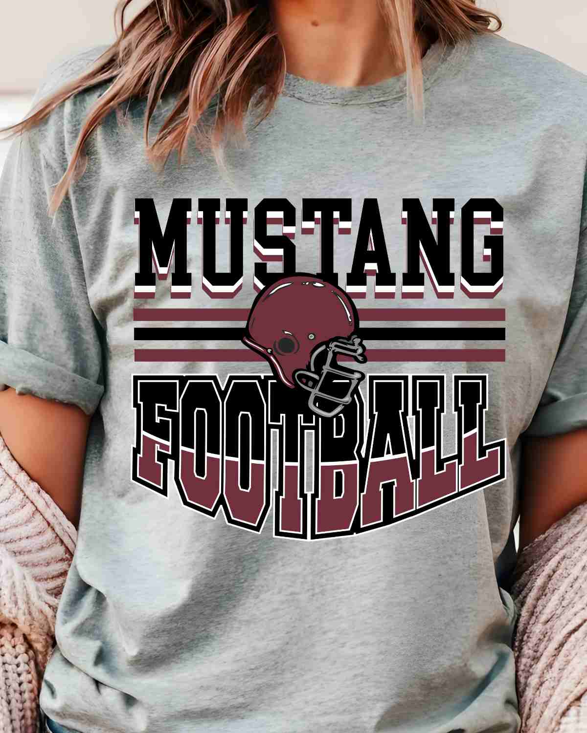 Mustang Football Helmet in middle DTF Transfer - Rustic Grace Heat Transfer Company