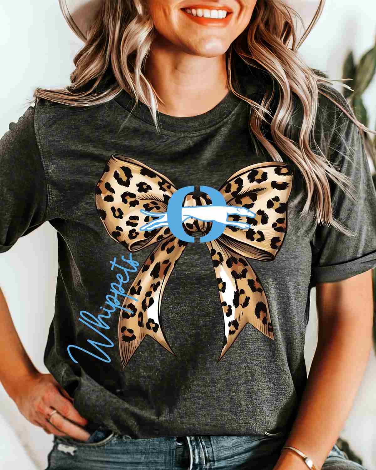 Okeene Whippets Leopard Bow DTF Transfer