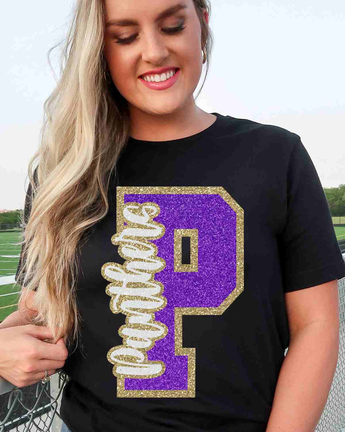 Panthers Glitter Letter DTF Transfer