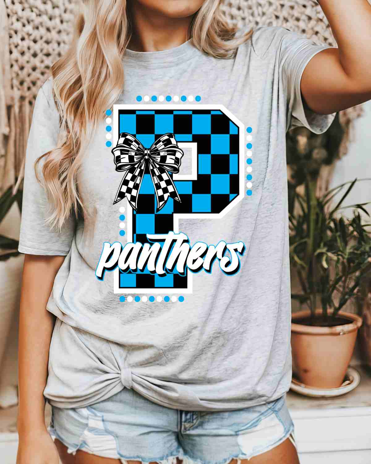 Panthers Checkered Letter Bow DTF Transfer