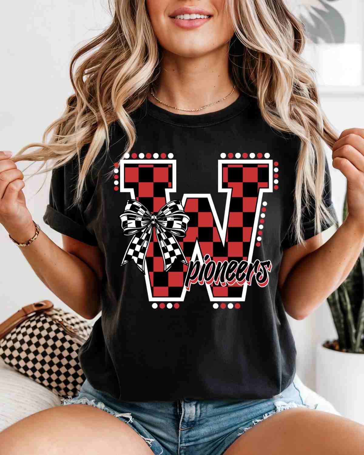 W Pioneers Checkered Letter Bow DTF Transfer