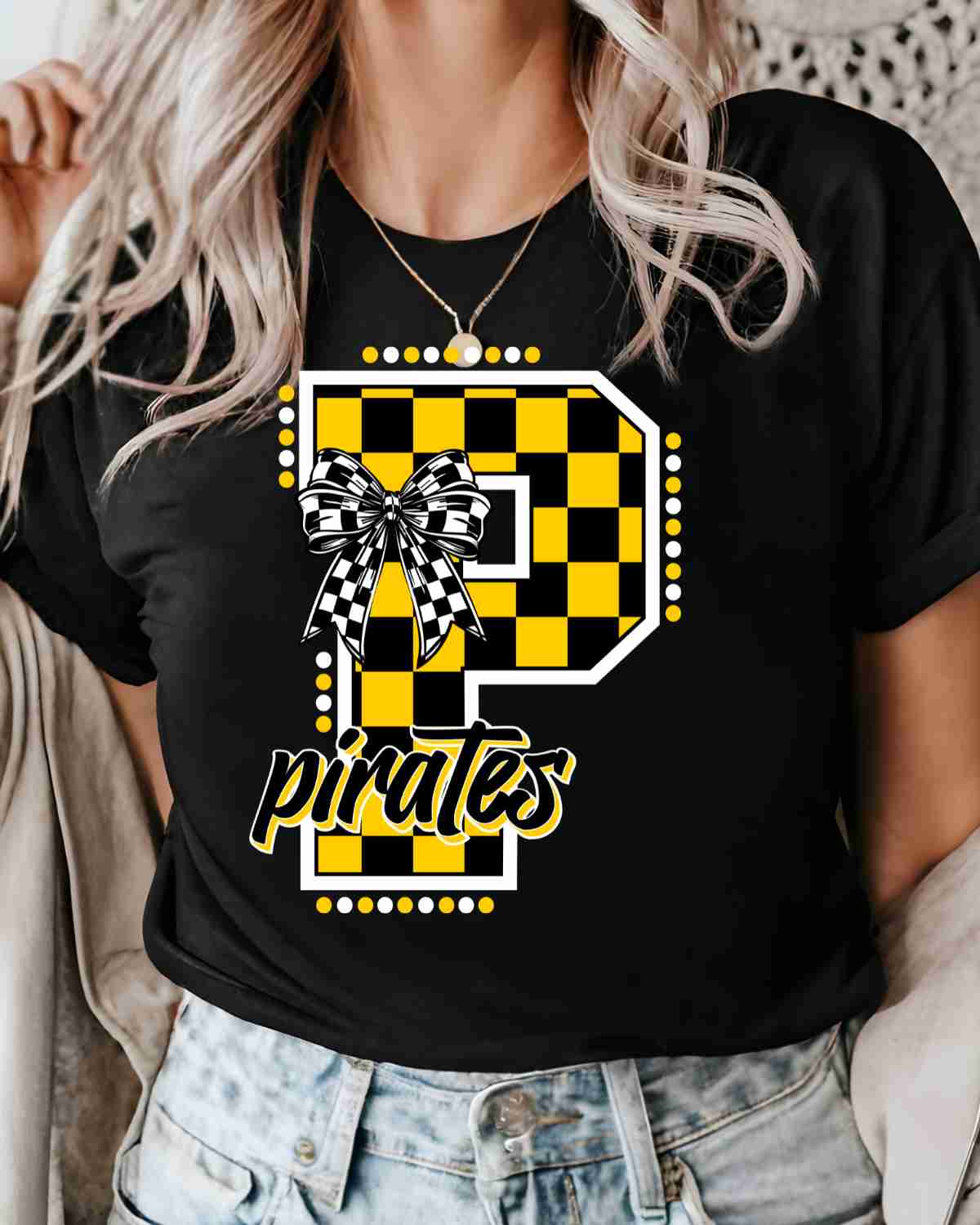 Pirates Checkered Letter Bow DTF Transfer