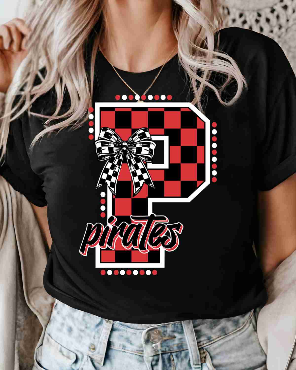 Pirates Checkered Letter Bow DTF Transfer