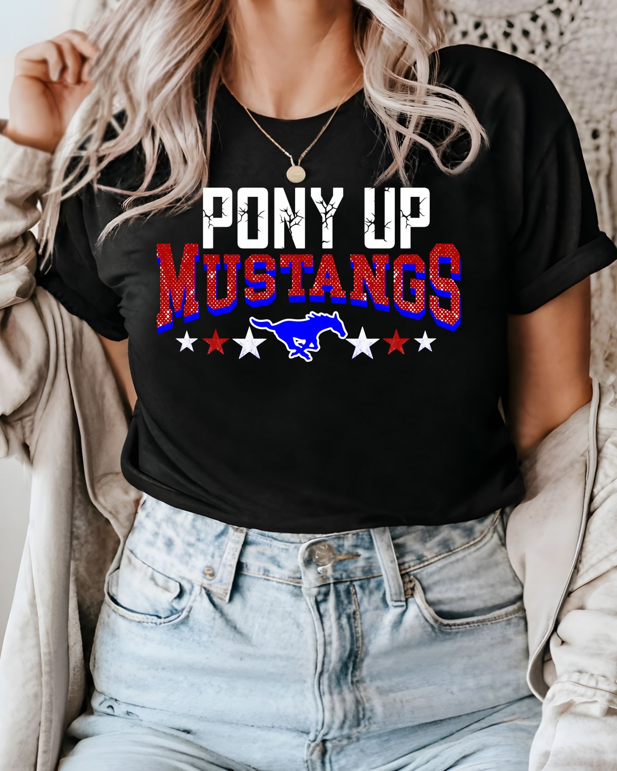 Pony Up Mustangs Logo with Stars DTF Transfer