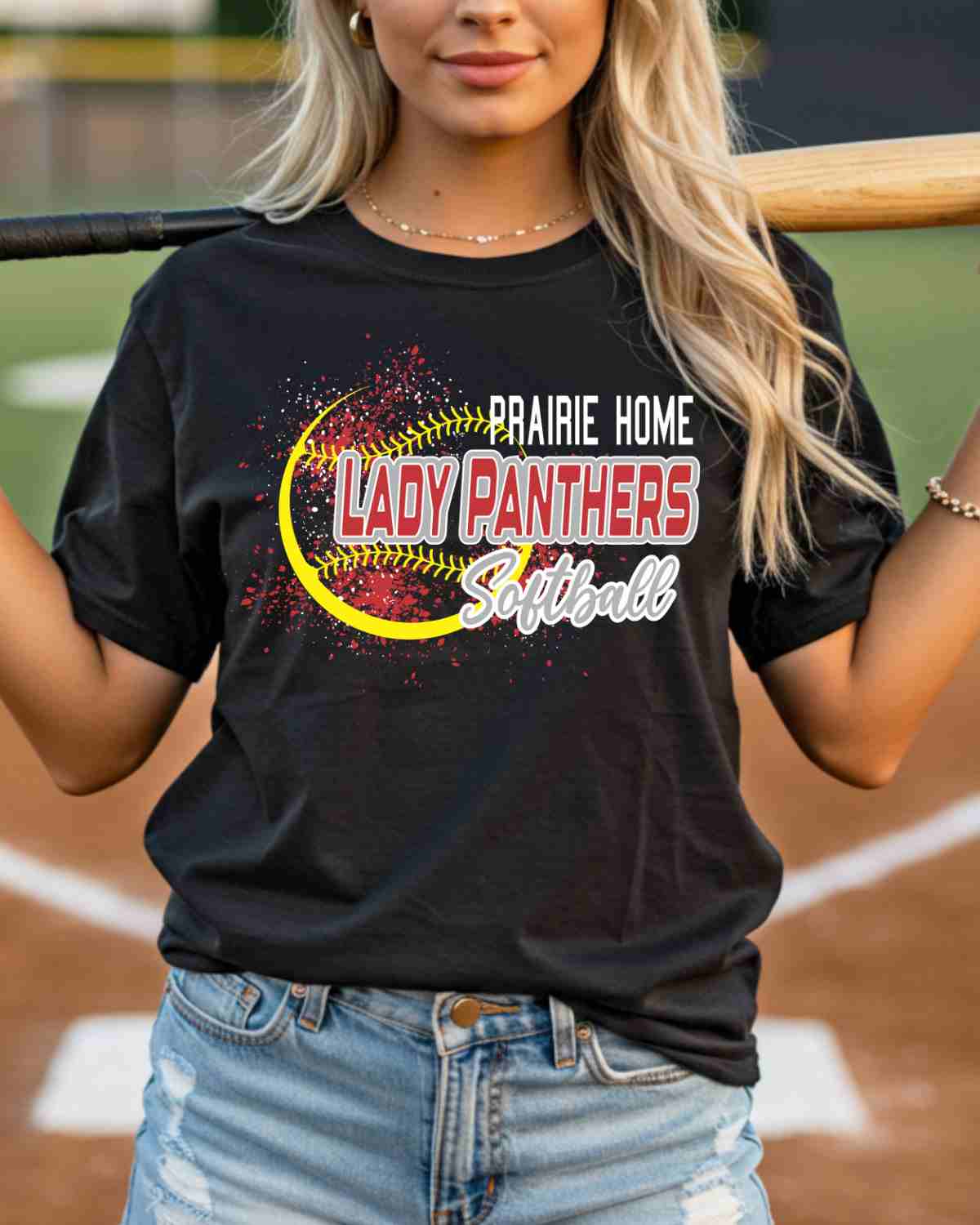 Prairie Home Lady Panthers Softball Splatter DTF Transfer - Rustic Grace Heat Transfer Company