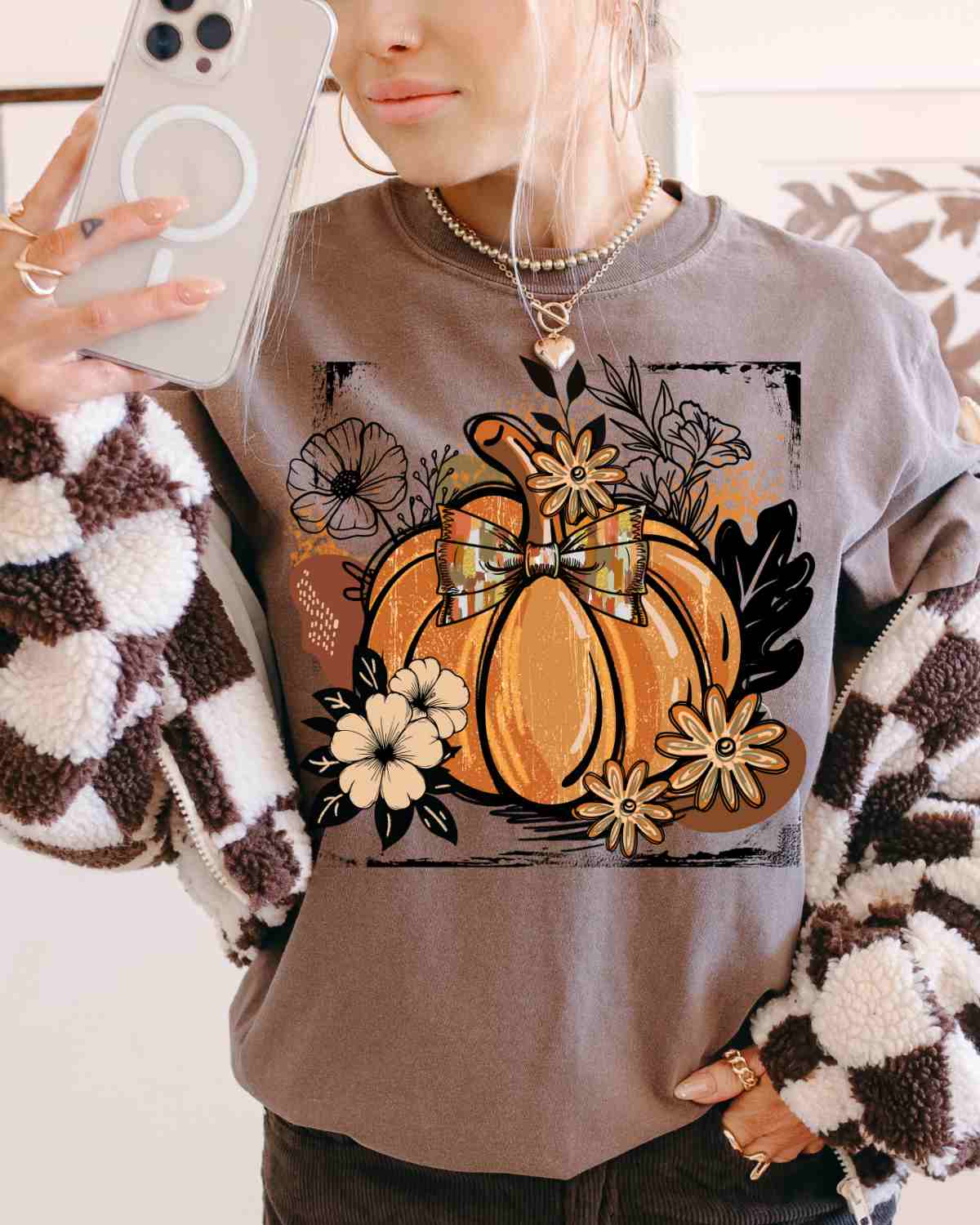 Retro Pumpkin Floral Grunge DTF Transfer