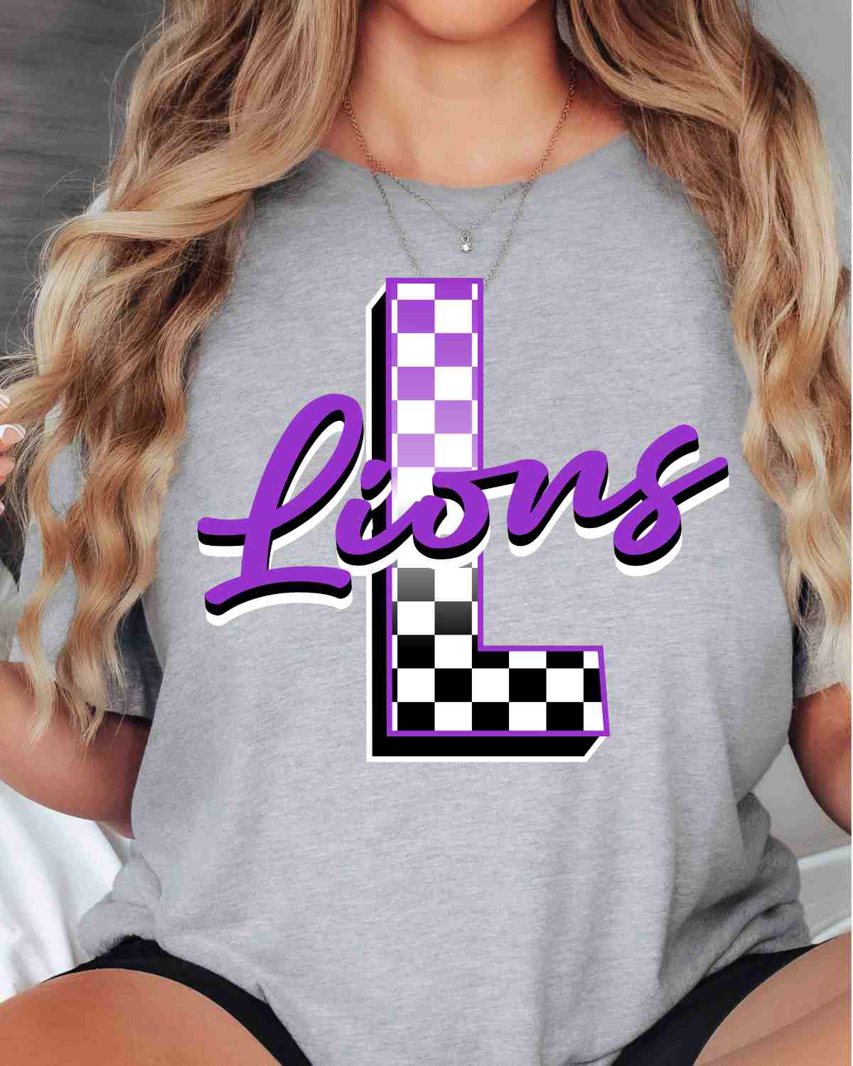 Lions Checkered Letter DTF Transfer